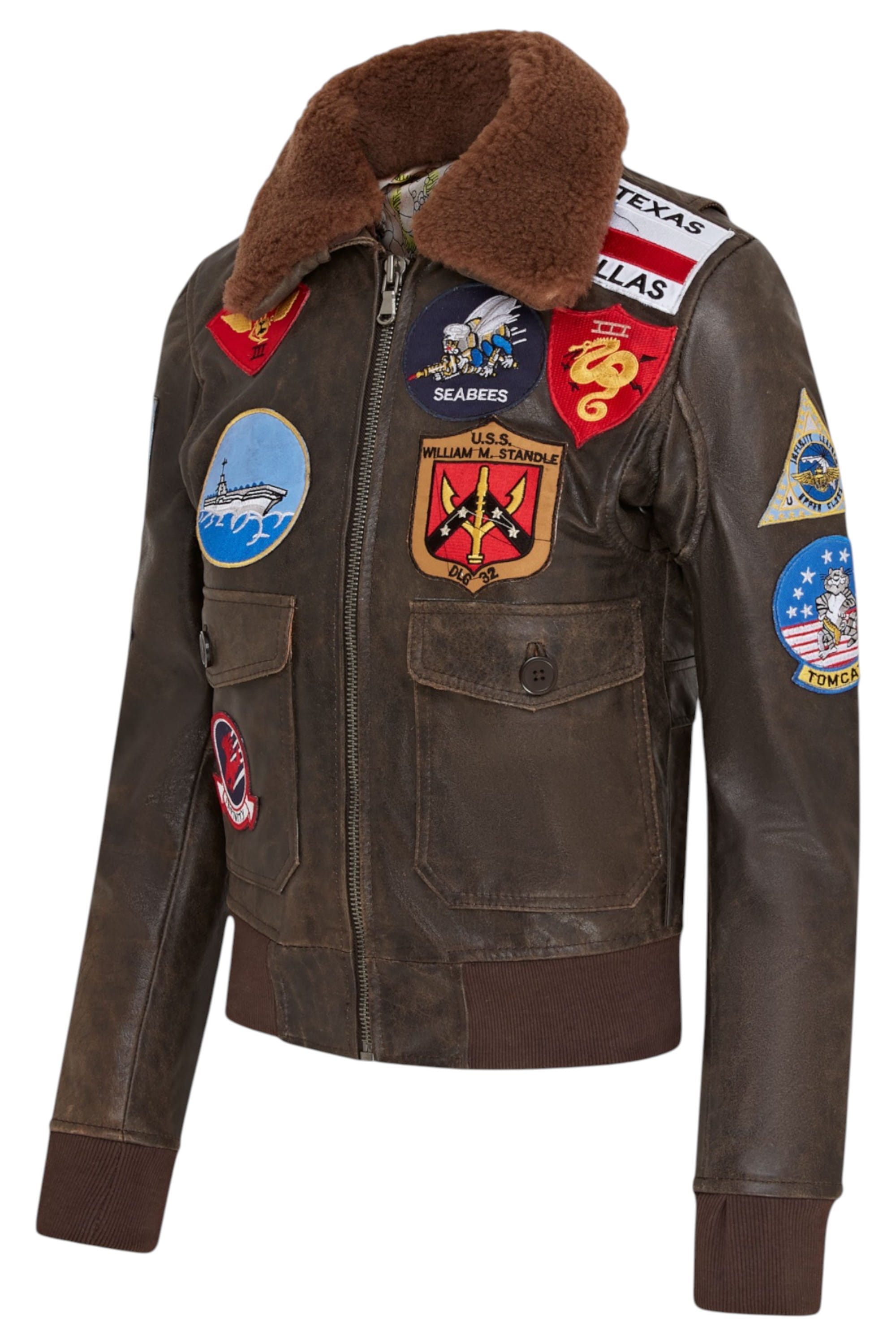 Brown Infinity Leather Brown A2 Top Gun Leather Bomber Jacket-Springs, Image 4 of 8