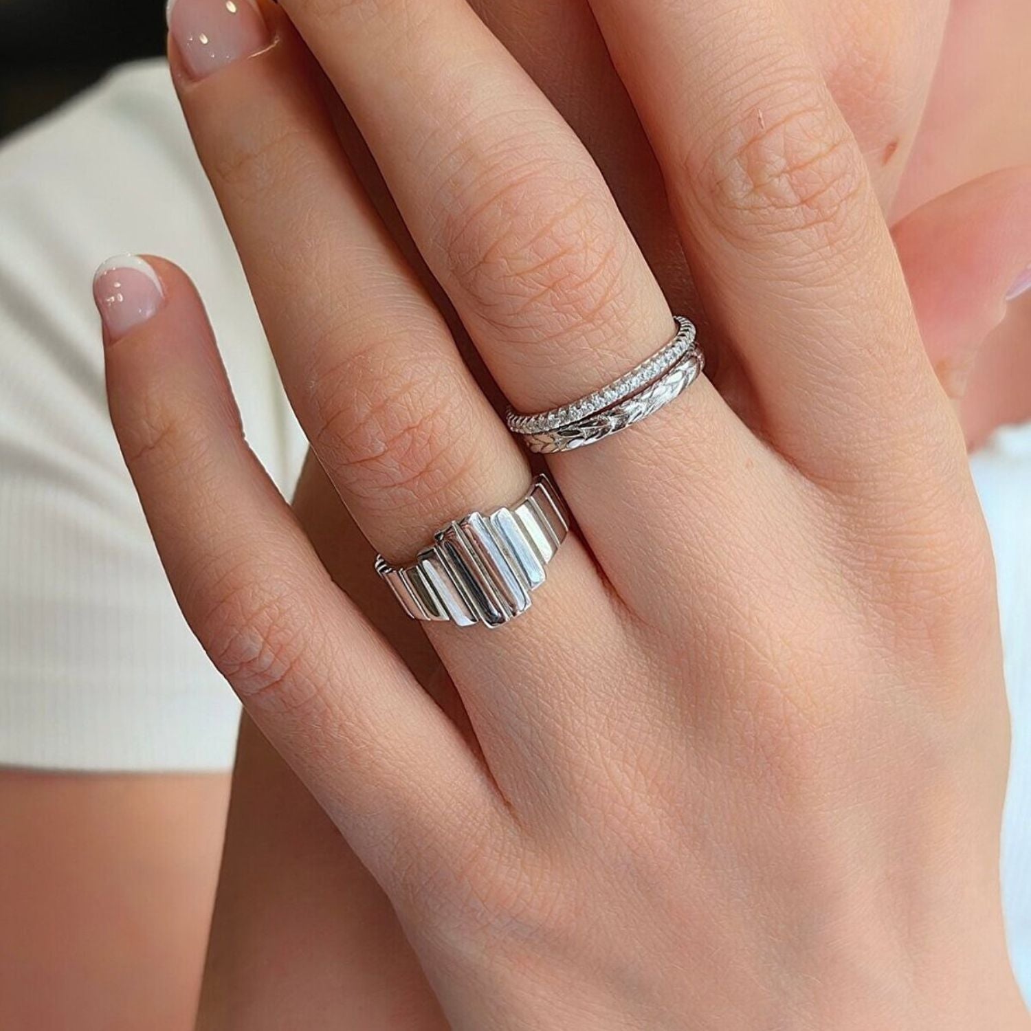Silver Multiple Bar Layered Rectangular Sterling Silver Ring, Image 2 of 3
