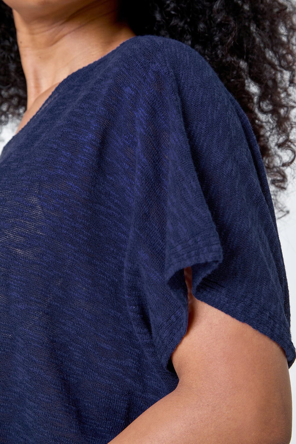 Navy  Petite Cotton Blend Textured Knit Top, Image 6 of 5