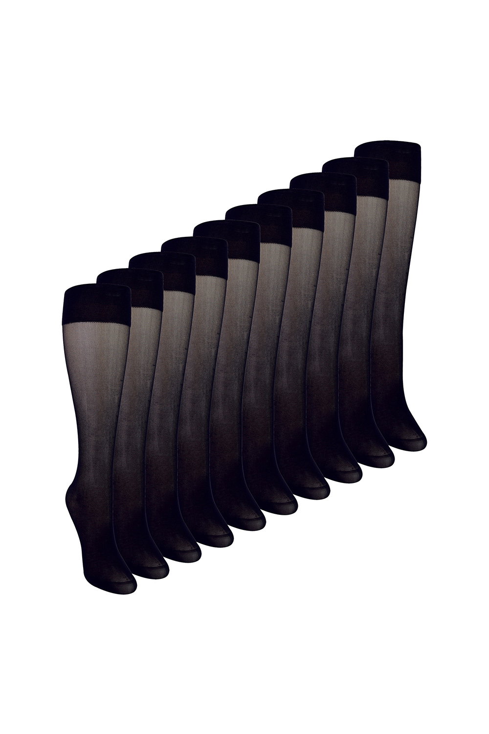 Black 10 Pack Ladies Knee High Pop Socks 15 Denier Lightweight Sheer Socks, Image 1 of 3