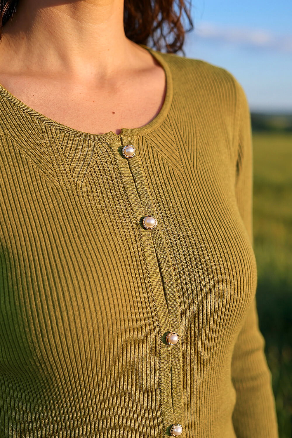Olive Pearl Ribbed Knit Jumper, Image 5 of 4