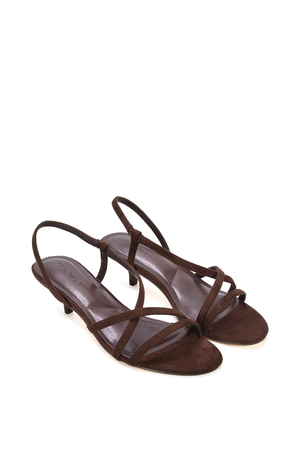 Brown XY LONDON Brown 'Kayla' Slip On Strappy Slingback Kitten Heeled Sandals, Image 5 of 6