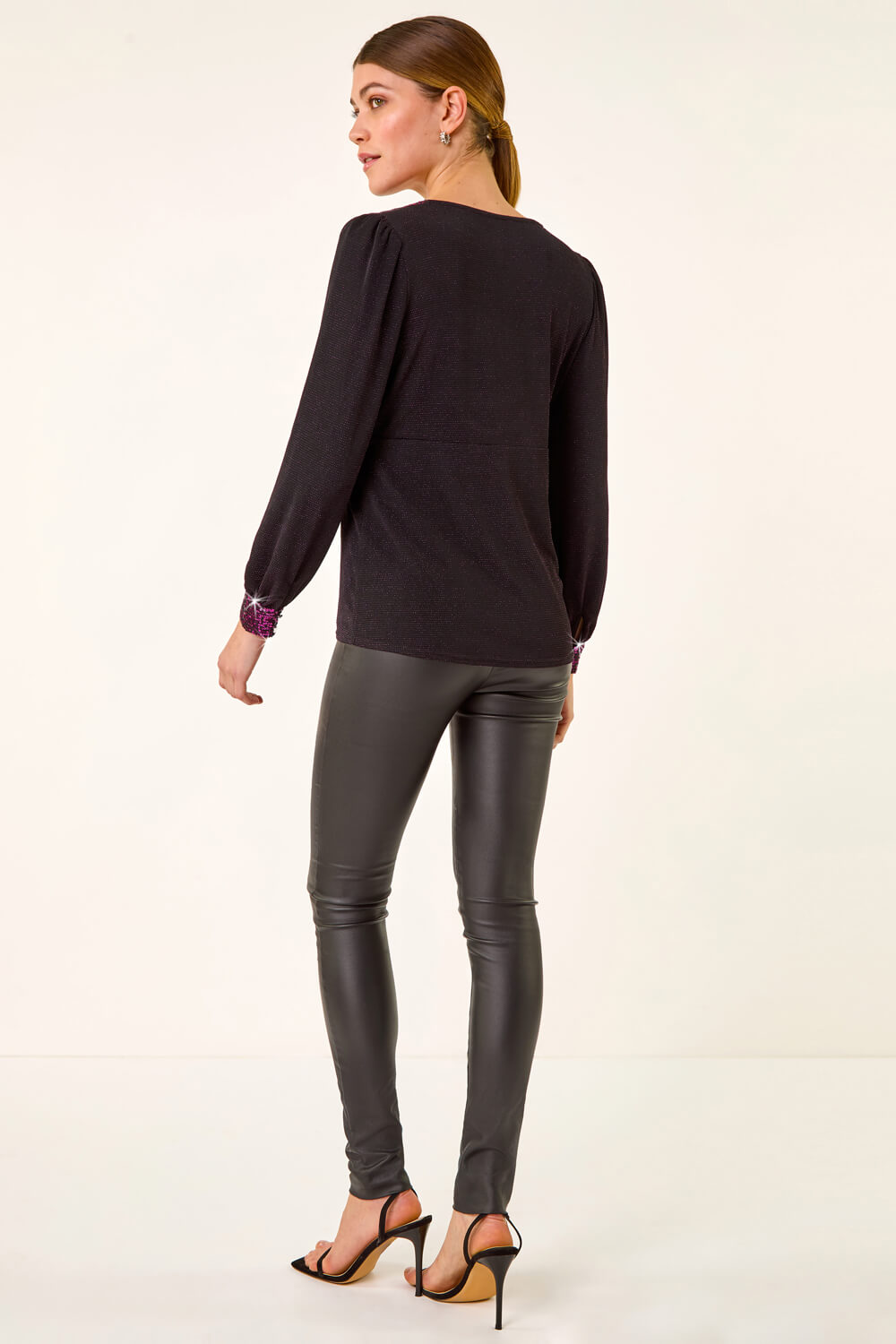 Fuchsia Shimmer Sequin V-Neck Top, Image 4 of 5