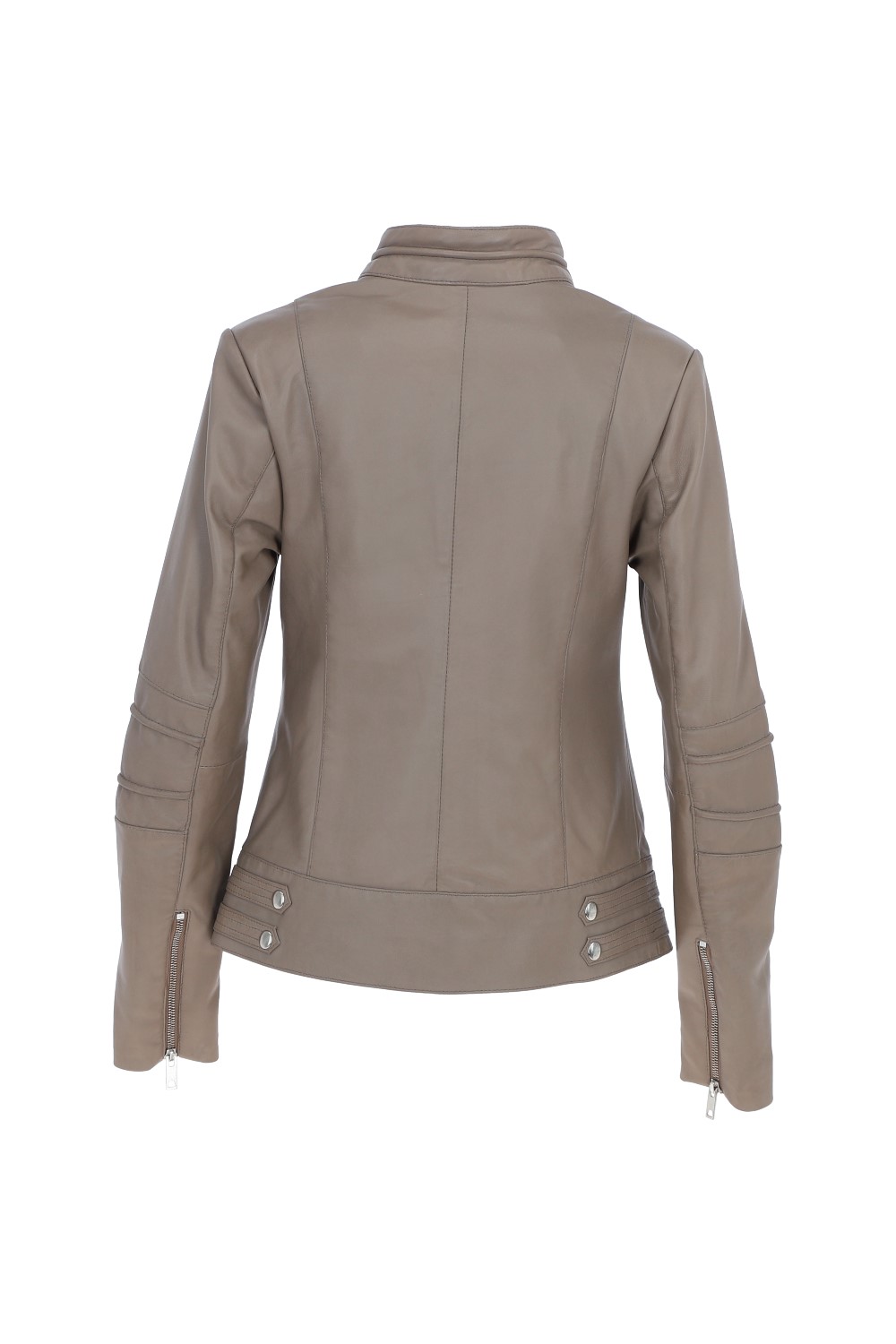 Taupe 'Lillian' Real Leather Biker Jacket, Image 3 of 4