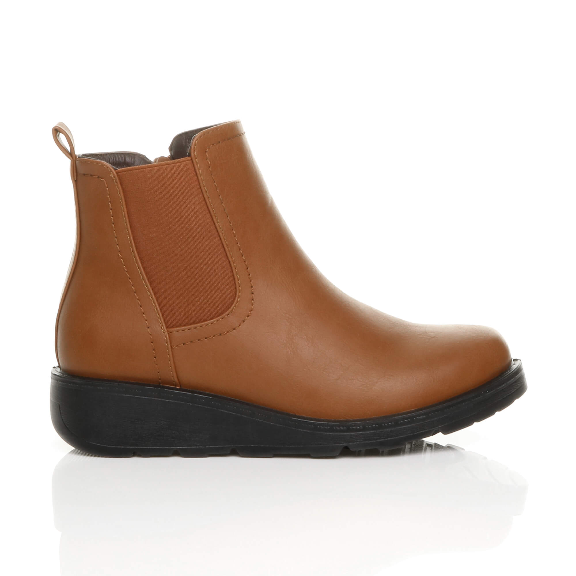 Tan Low Wedge Comfort Ankle Chelsea Boots, Image 2 of 6