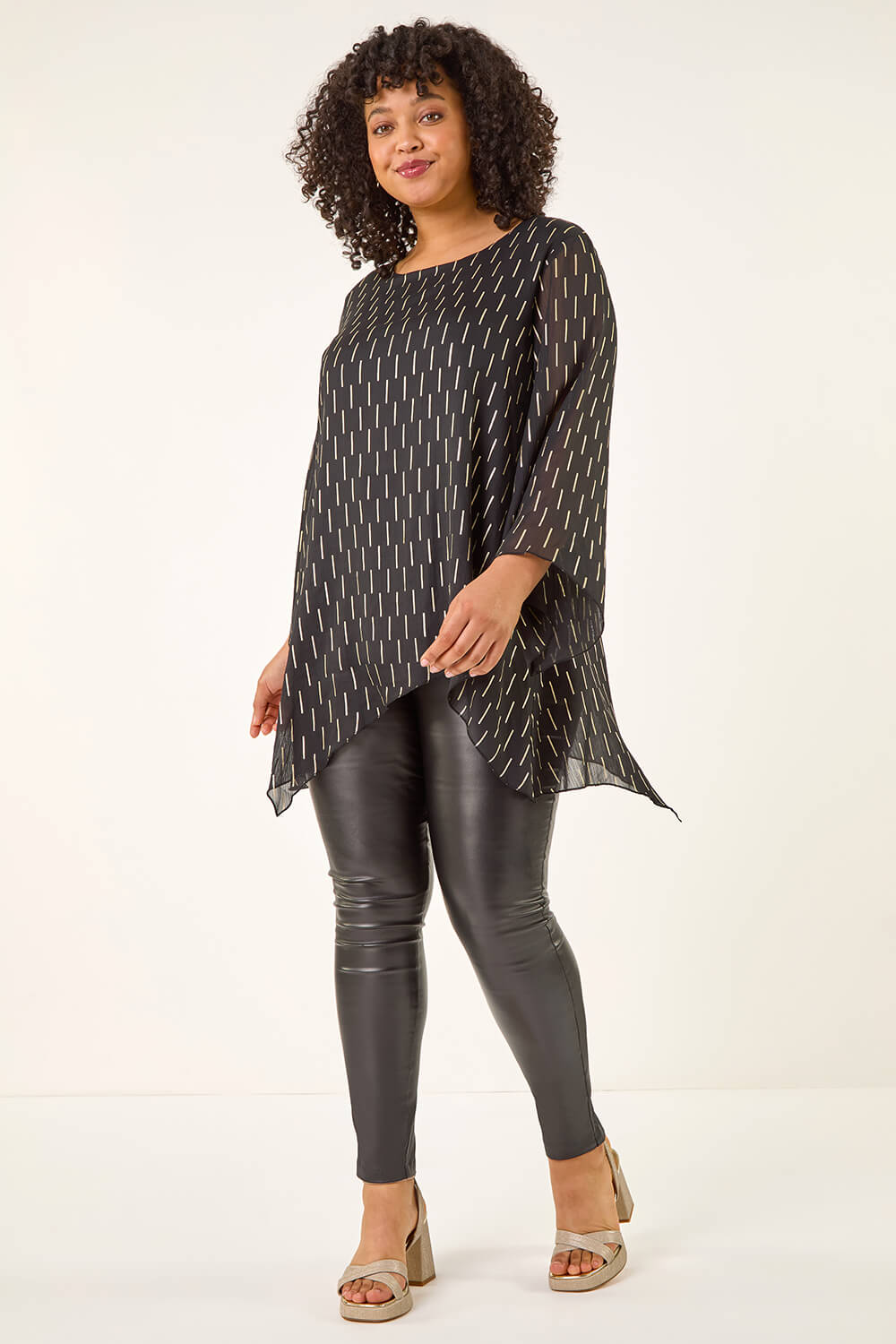 Black Curve Chiffon Overlay Foil Top , Image 3 of 5