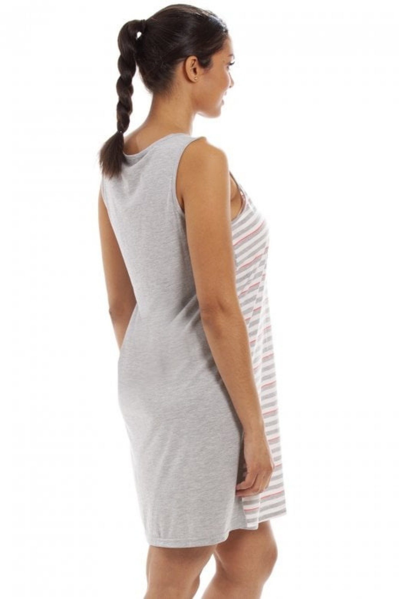 Grey Camille Lingerie Grey Lightweight Striped Sleeveless Nightie, Image 4 of 5