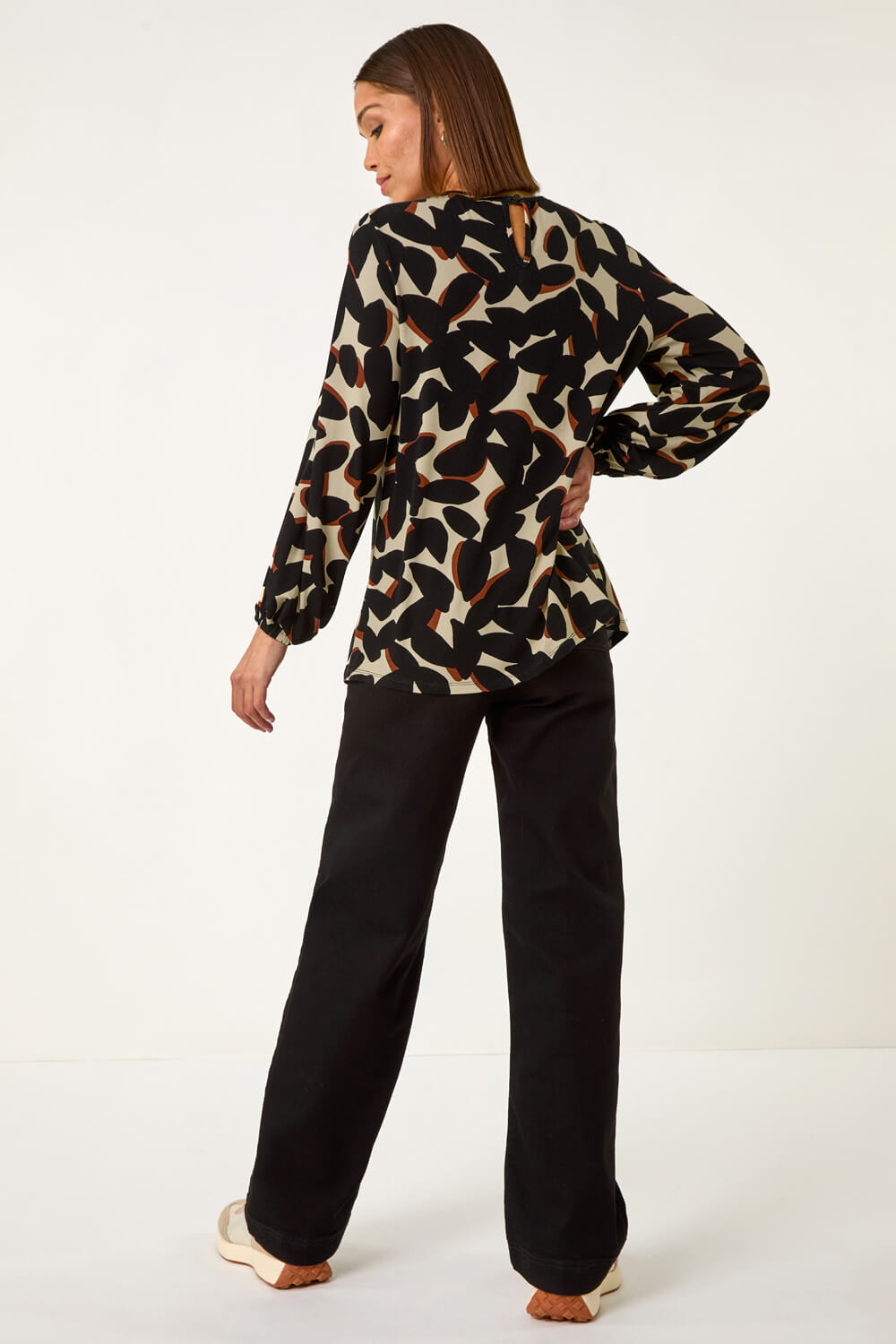 Black Abstract Print Textured Top, Image 5 of 5