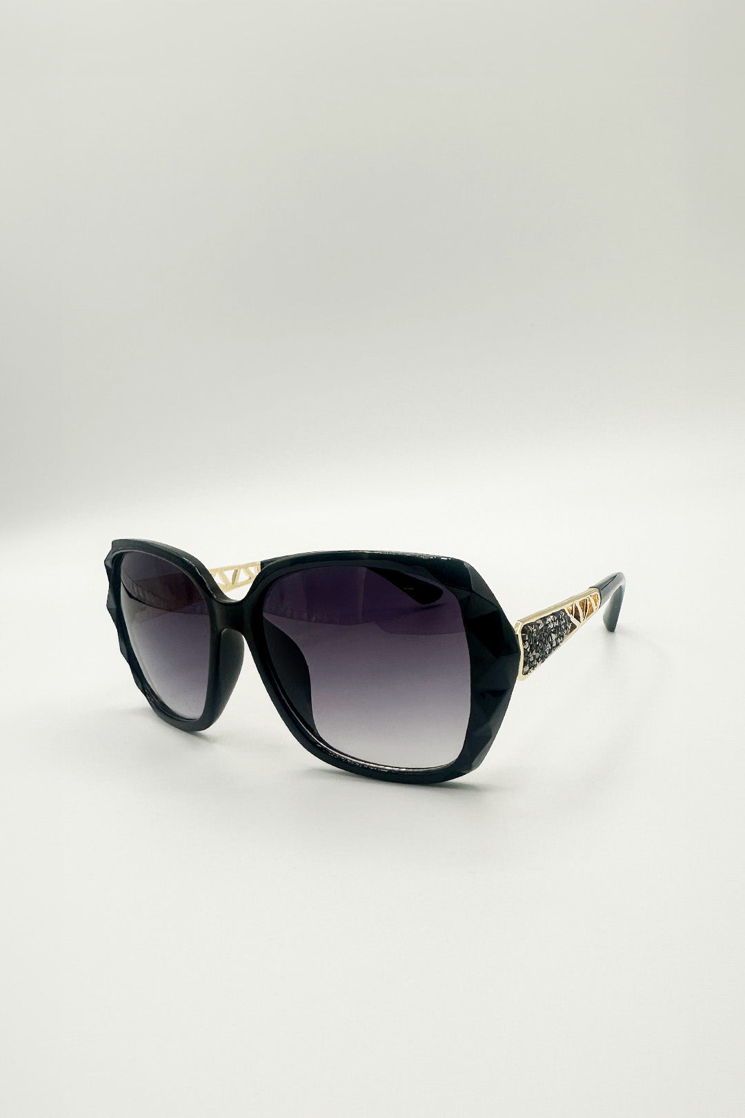 Black Round Square Side Detail Sunglasses In Black, Image 3 of 4