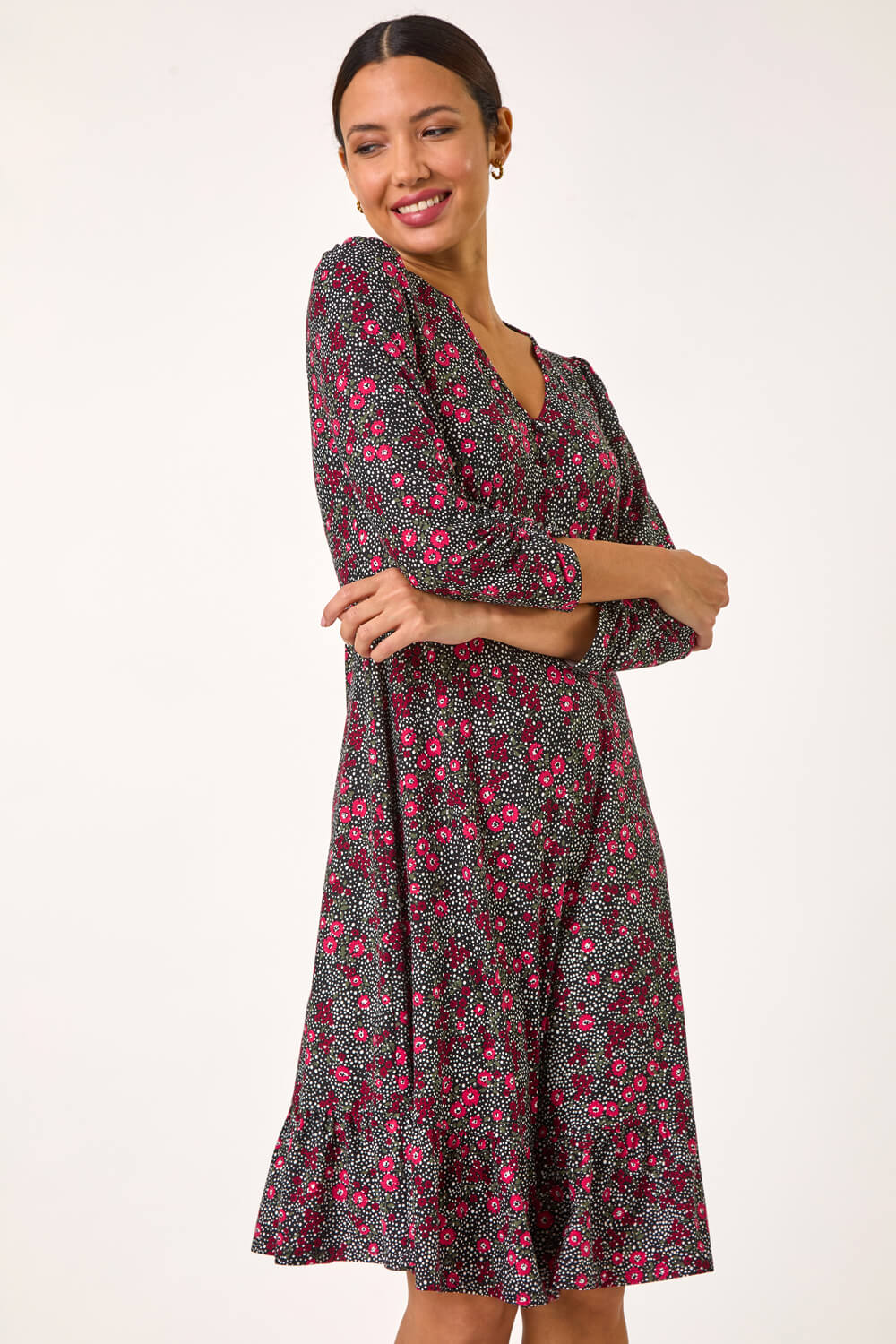PINK Disty Floral Print V-Neck Stretch Dress, Image 3 of 5