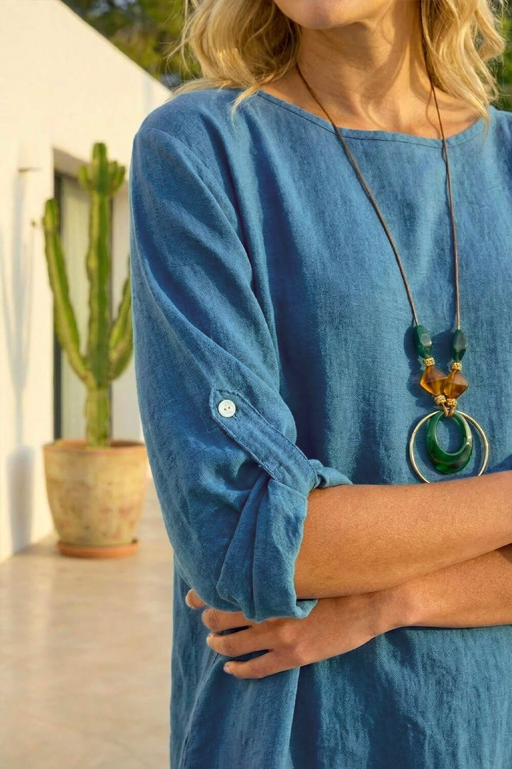 Blue Necklace Frill Hem Tunic Top, Image 5 of 4