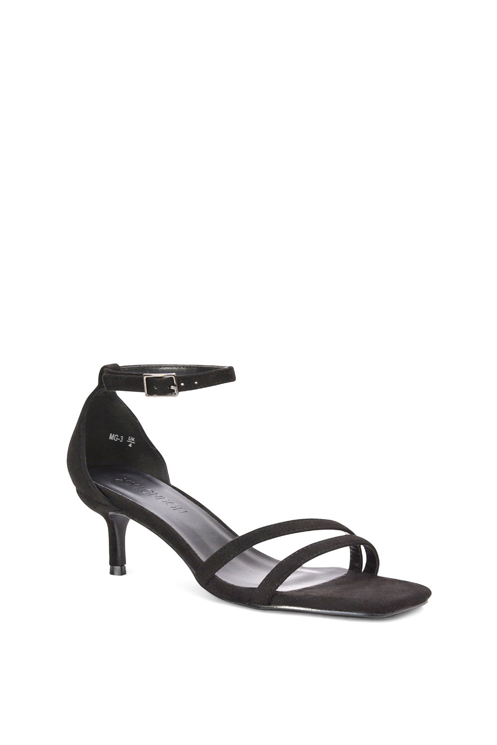 Black XY LONDON Black 'Lea' Open Toe Strappy Low Kitten Heel Sandal Shoes, Image 2 of 5