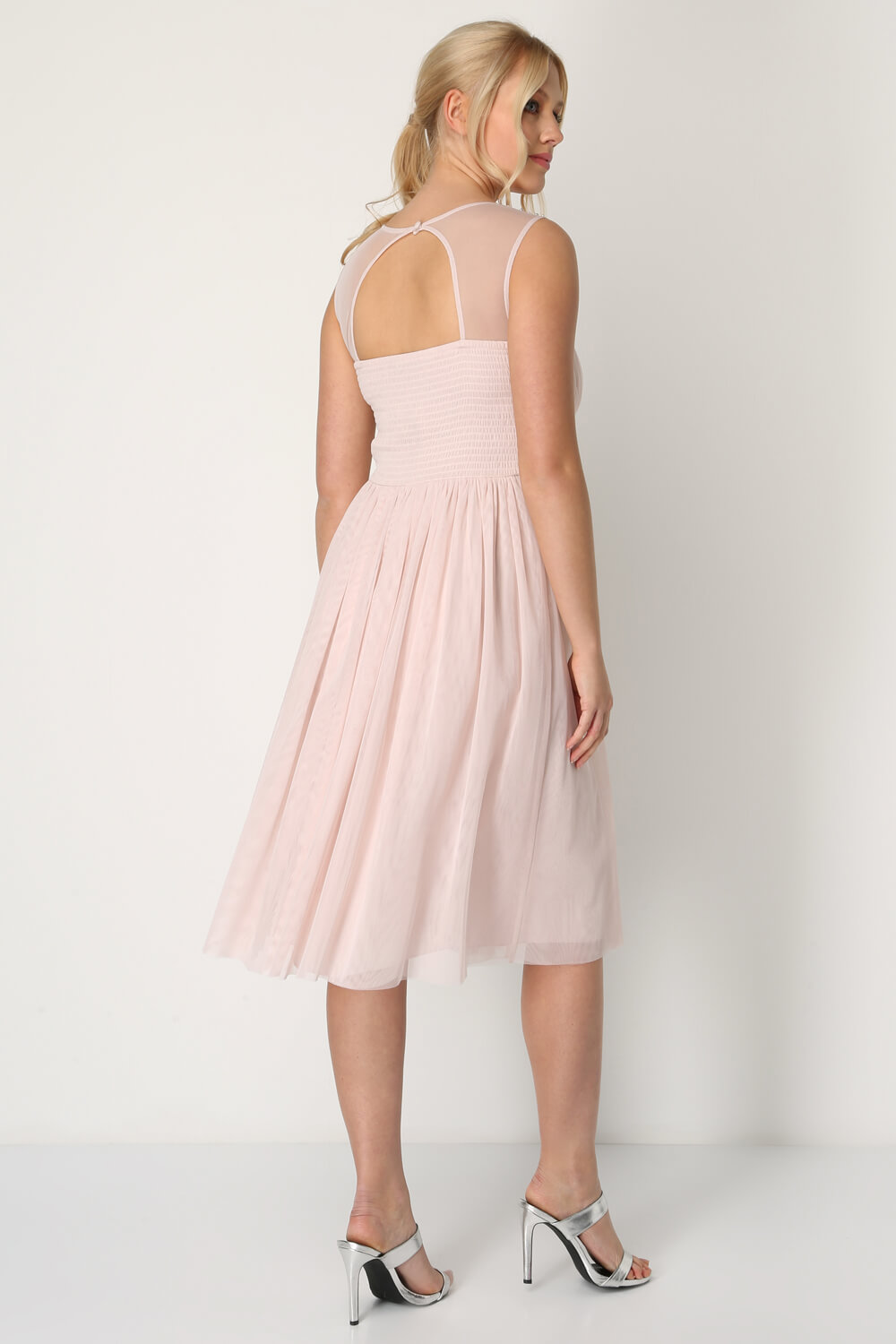 Bead Embellished Knee Length Dress in Light Pink - Roman Originals UK