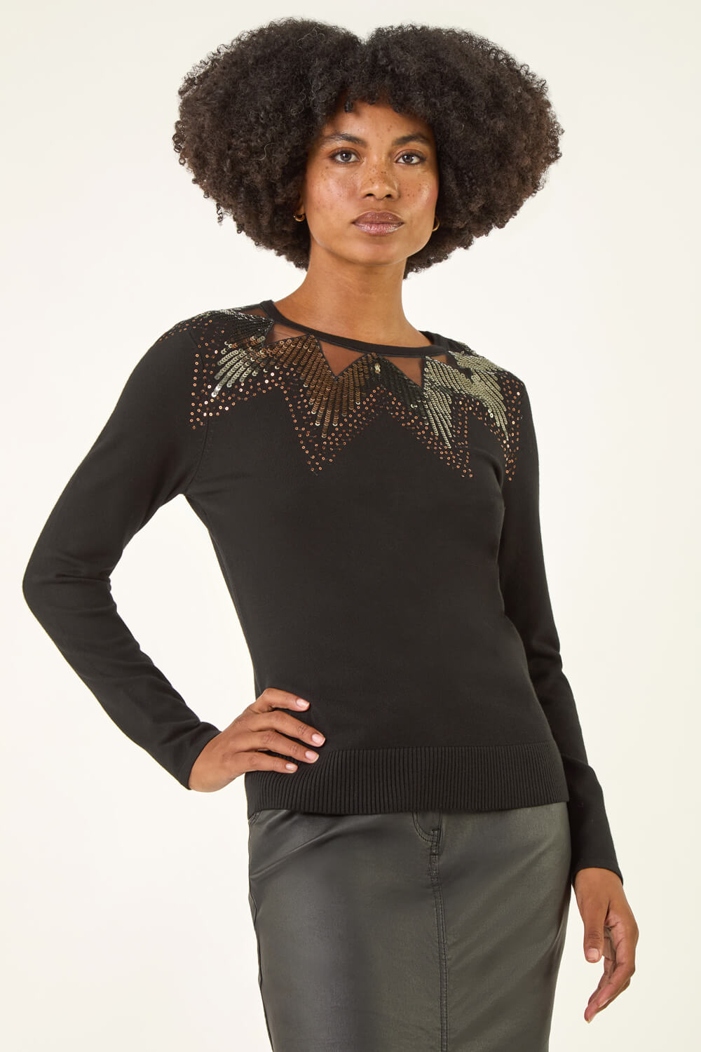 Black Sparkly Mix Knit Top, Image 3 of 5