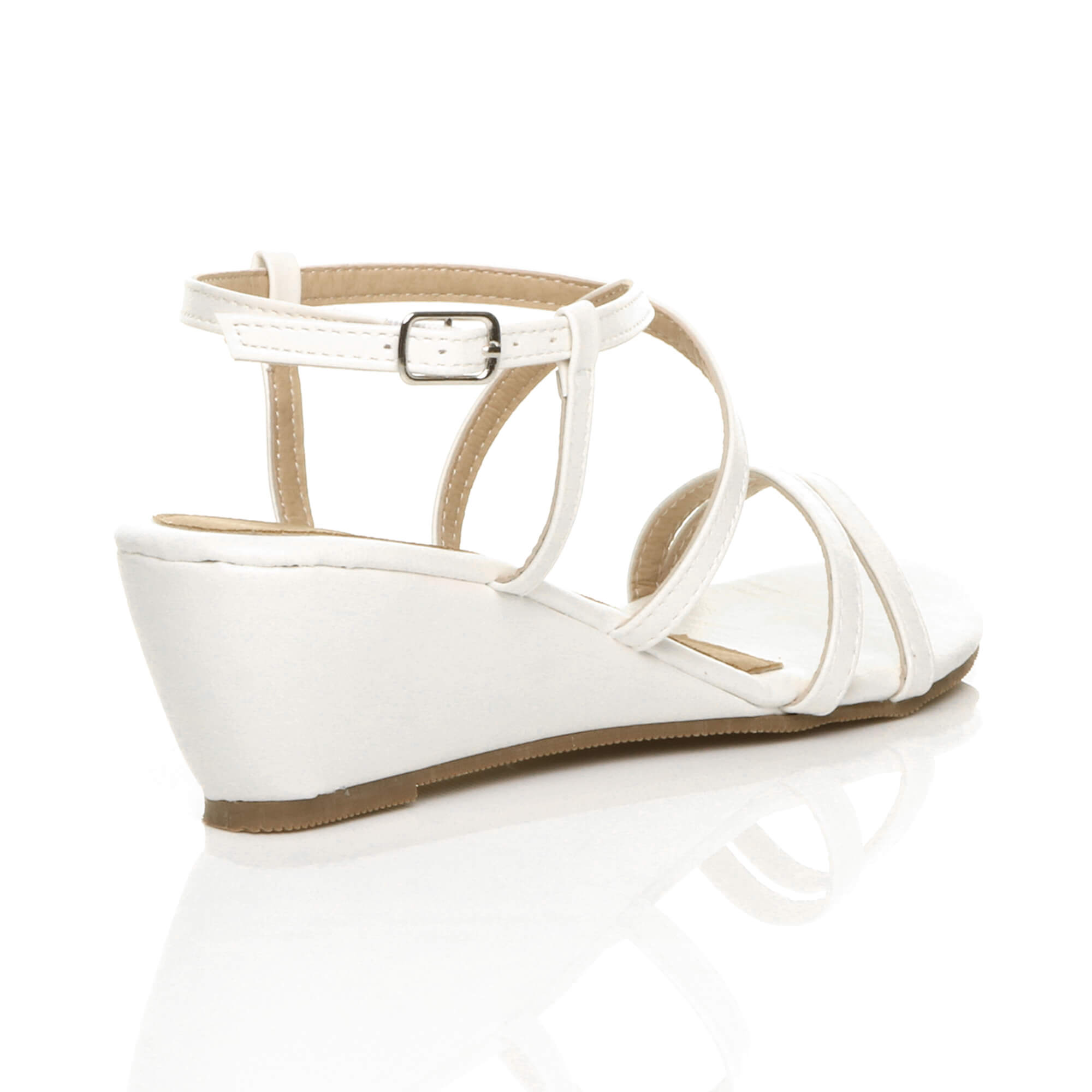 White AJVANI White Mid Wedge Heel Crossed Straps Sandals, Image 4 of 6