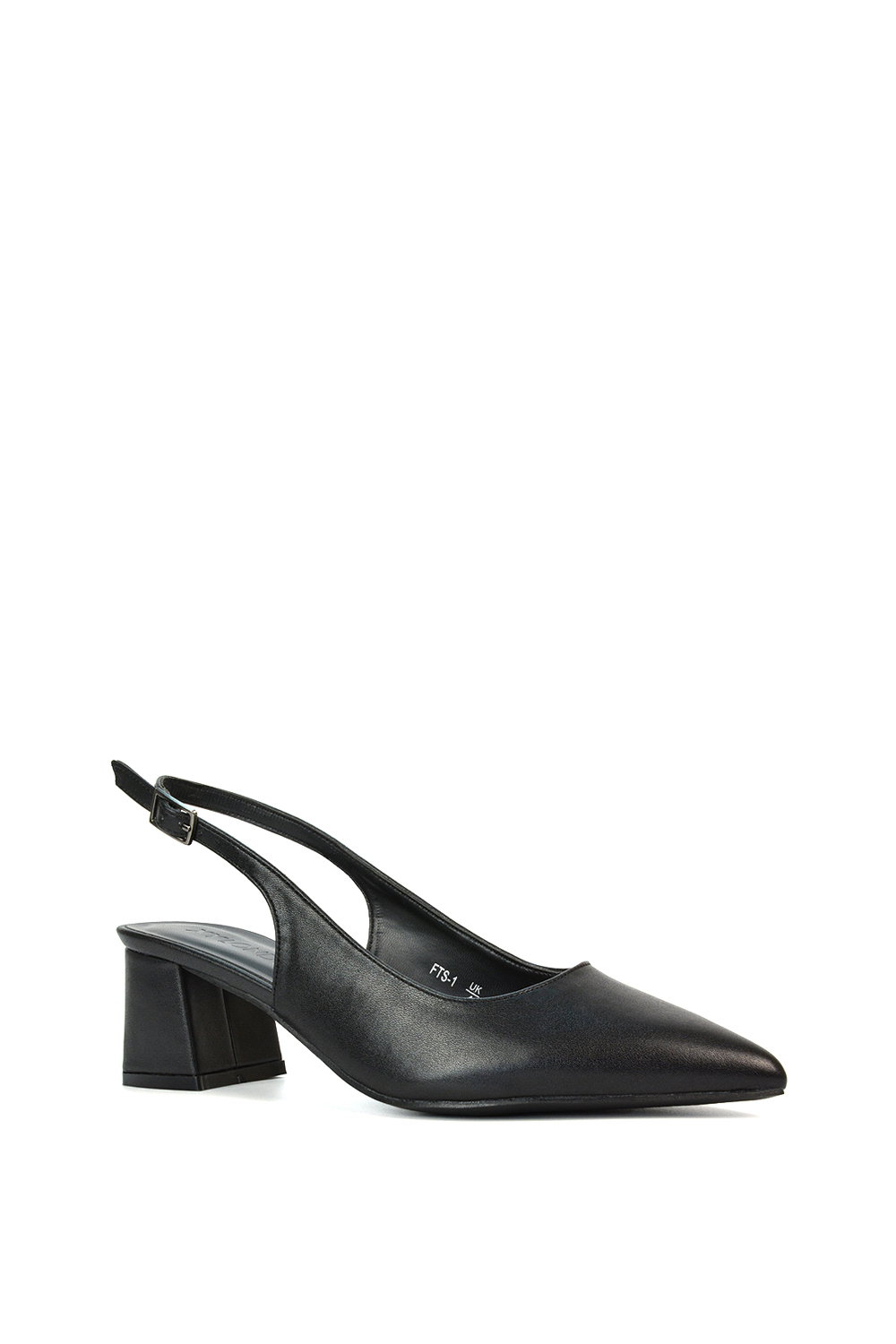 Black XY LONDON Black 'Devon' Court Shoe Block Heels With Slingback, Image 2 of 6
