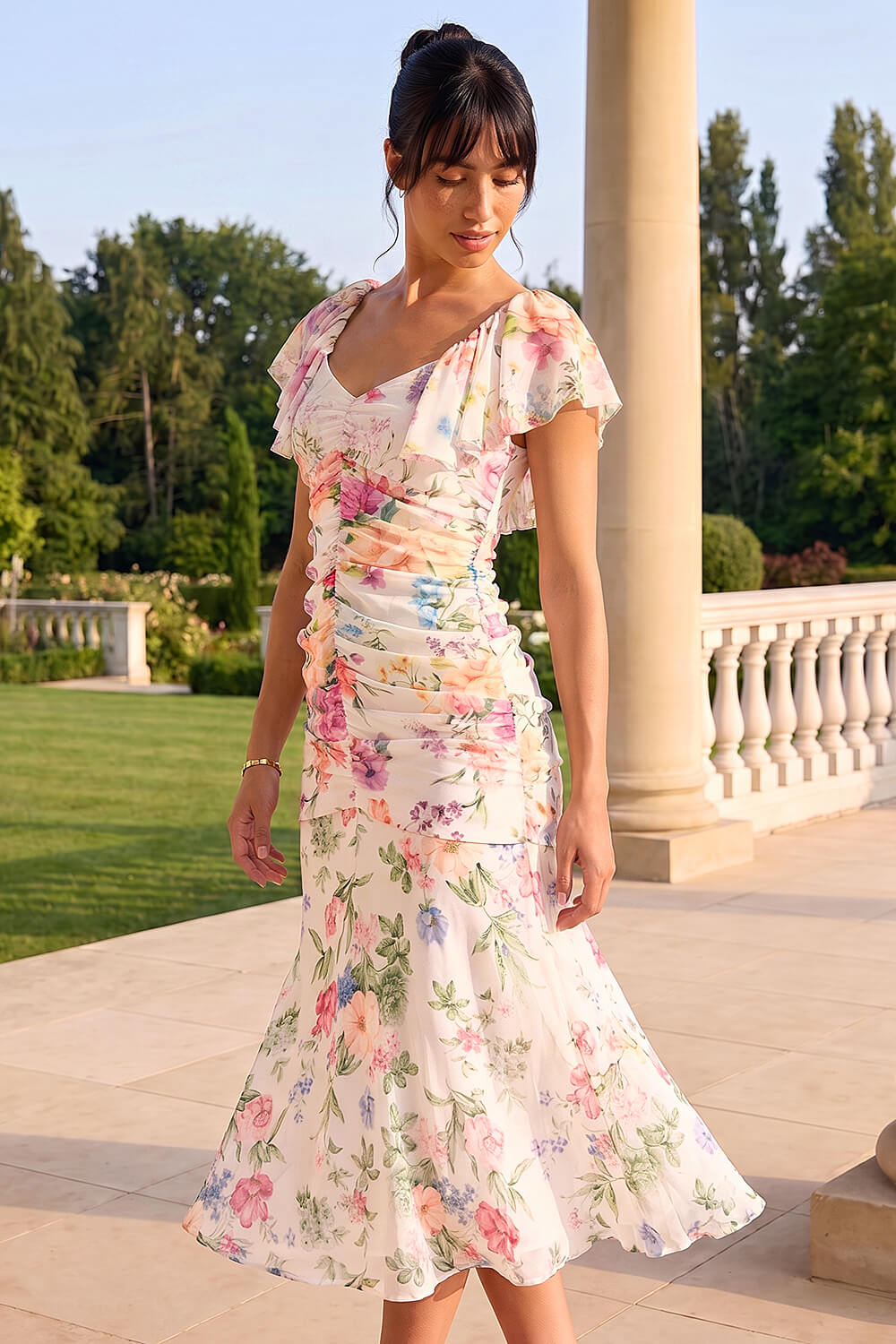 Ivory Petite Floral Tiered Dress, Image 1 of 4