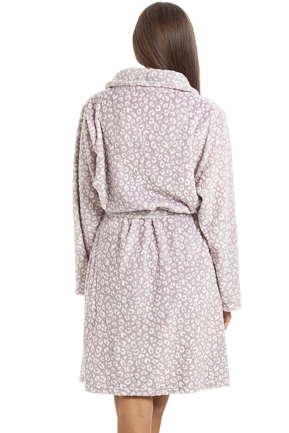 Mauve Supersoft Shawl Collared Leopard Print Bathrobe, Image 3 of 5