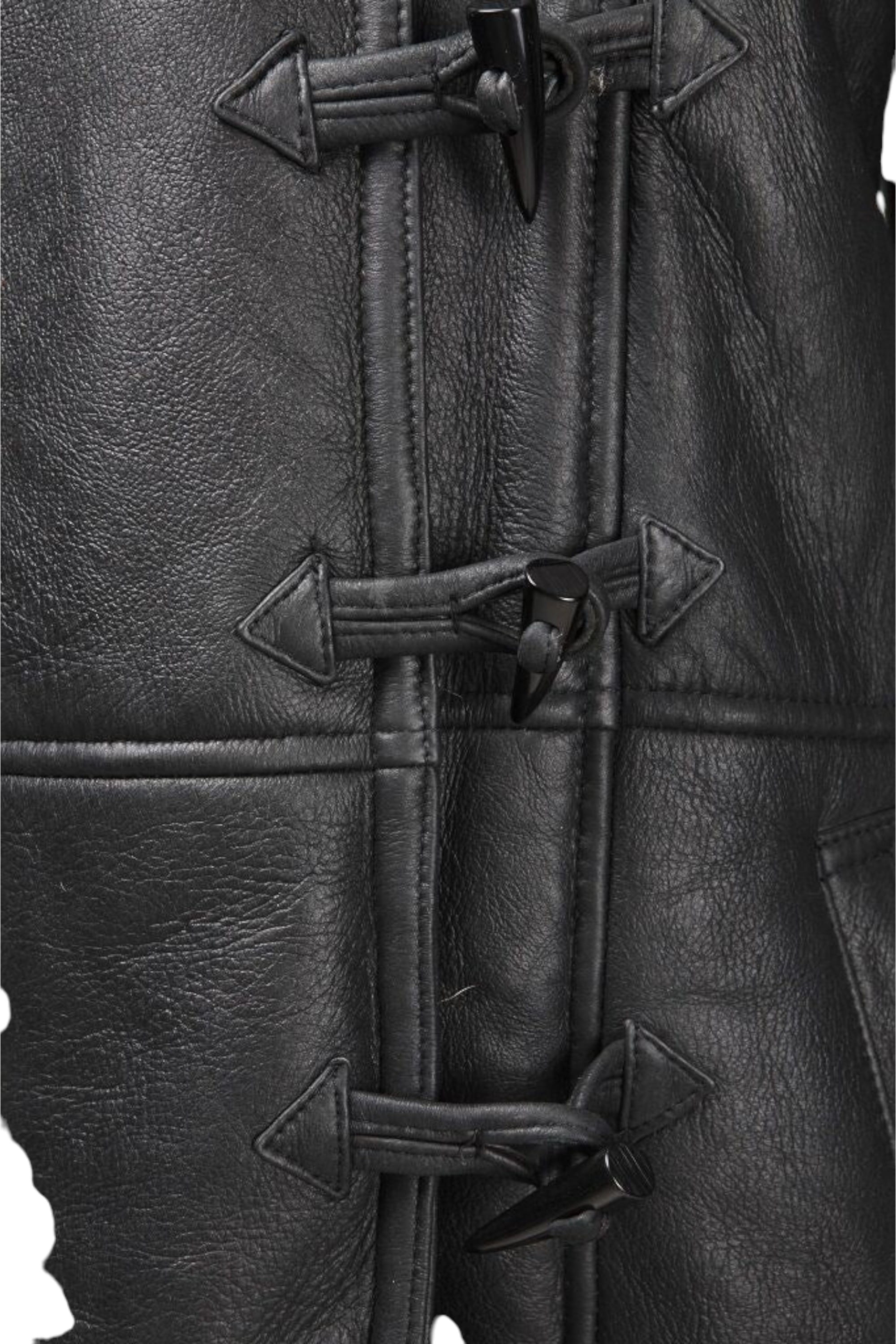 Black Womens Shearling Hooded Duffle Coat-Lile, Image 6 of 6
