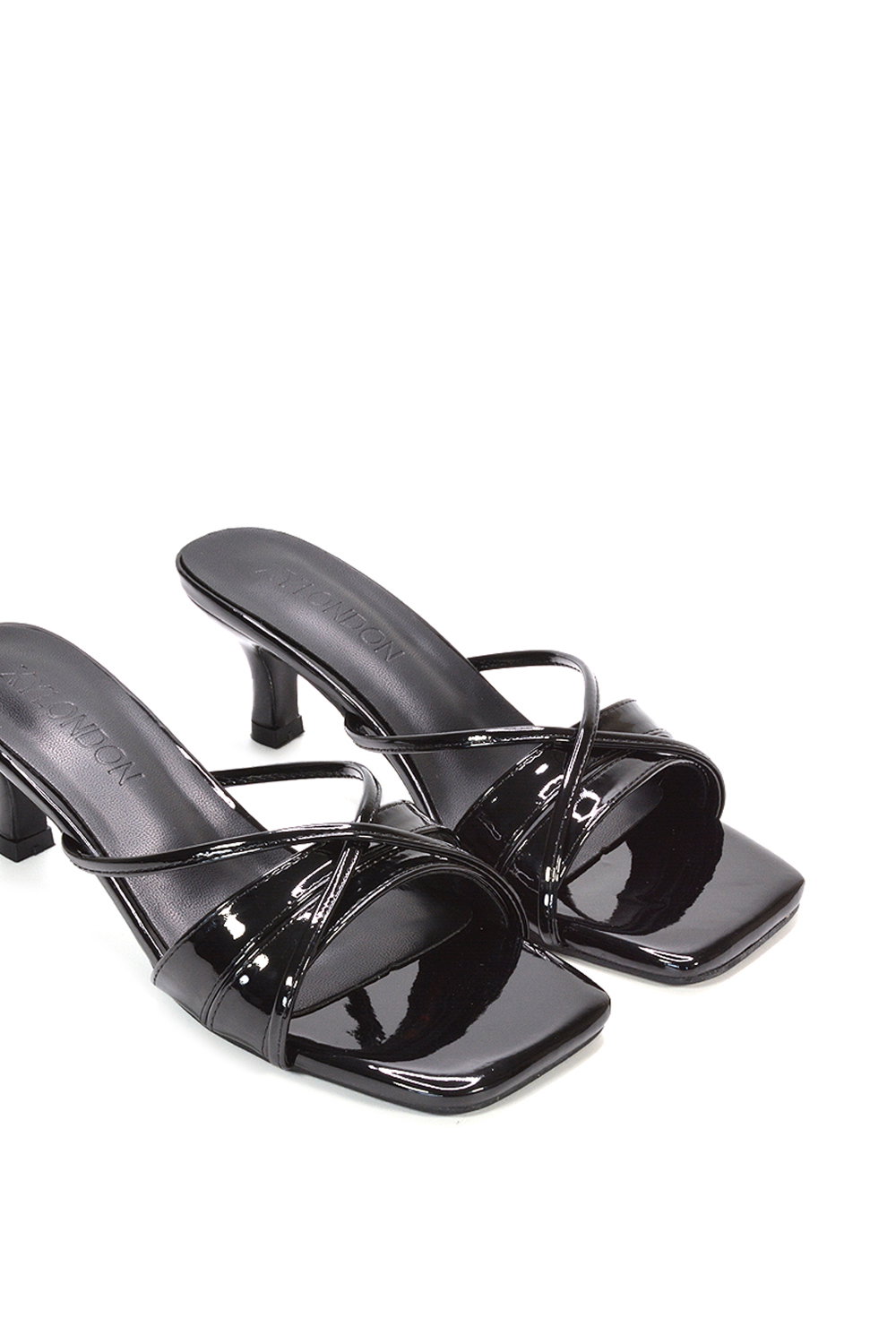 Black XY LONDON Black 'Claudia' Mid Heeled Sandal Slip On Mules With Square Toe, Image 3 of 6