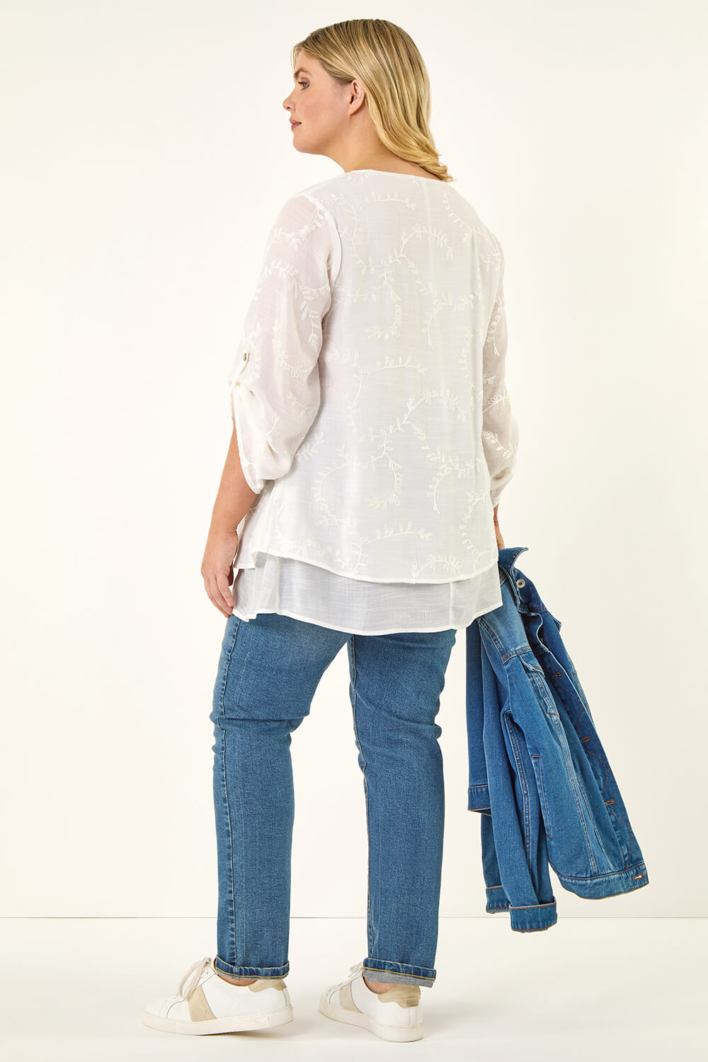 Ivory Curve Embroidered Asymmetric Layer Top, Image 4 of 5