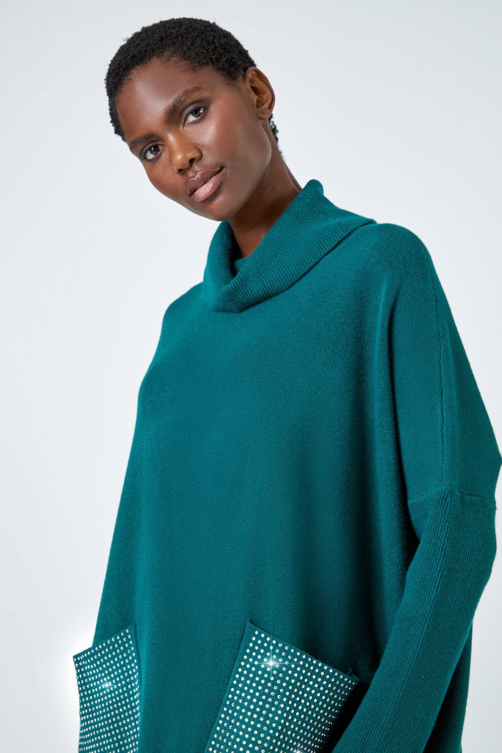 Forest Longline Sparkle Pocket Poncho Jumper, Image 5 of 5