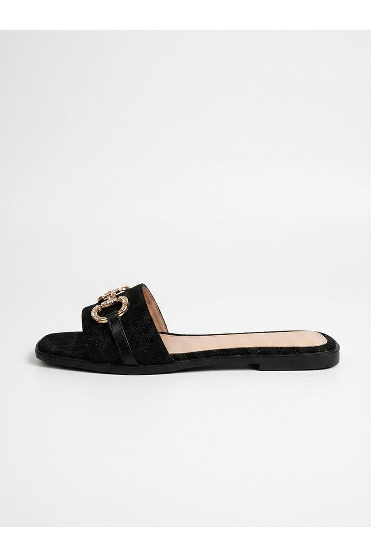 Black iKrush Black Bella Womens Rhinestone Horsebit Slide Sandals, Image 4 of 4