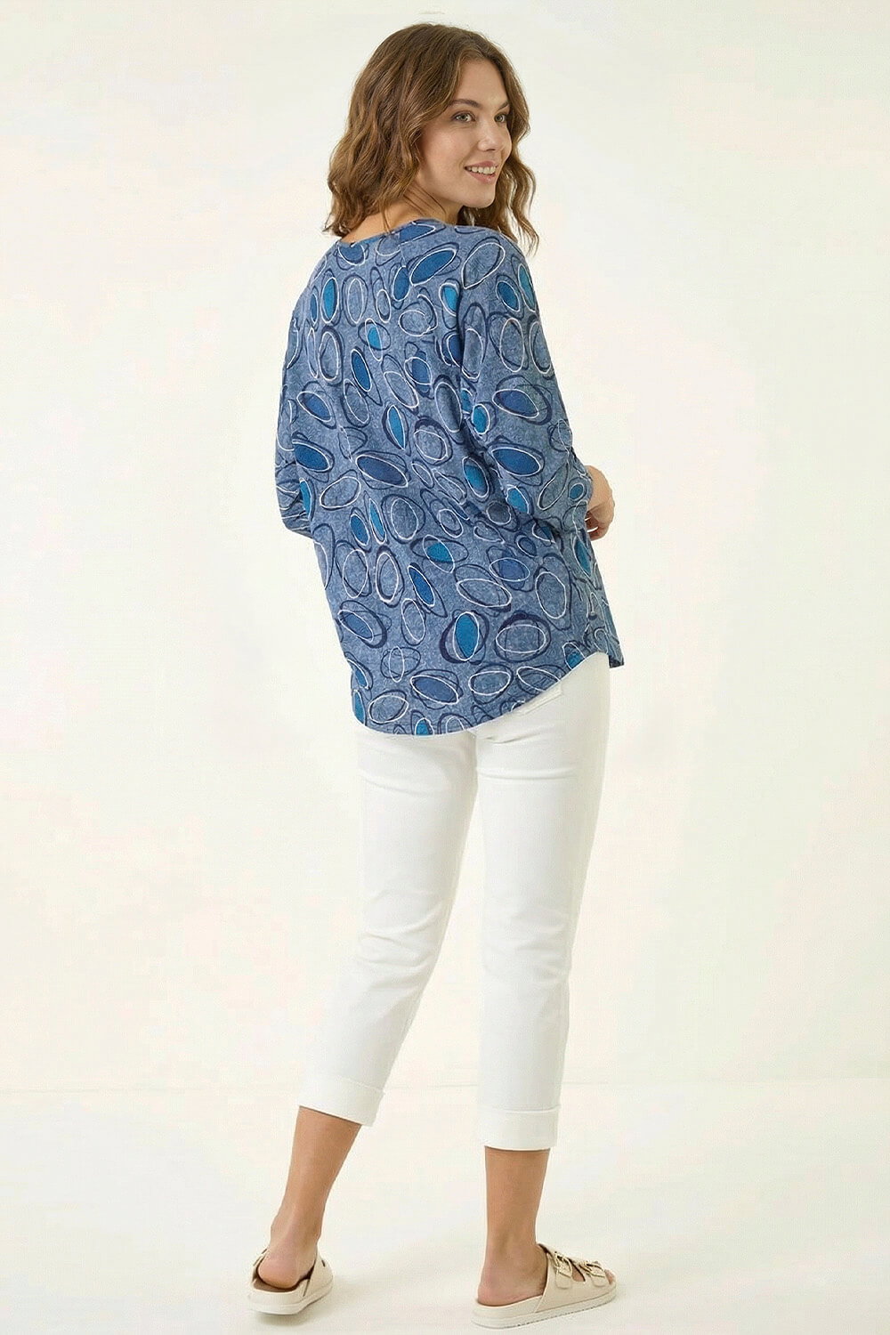 Blue Abstract Printed Raglan Top, Image 5 of 5