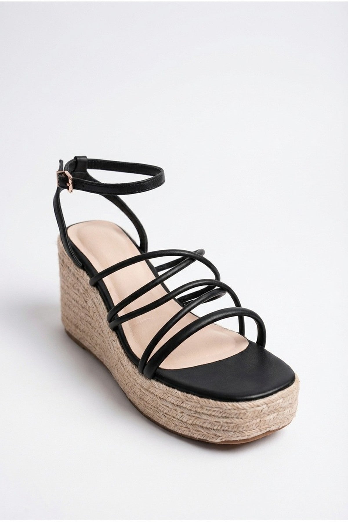 Black iKrush Black Olivia Womens Strappy Espadrille Platform Sandals, Image 1 of 8