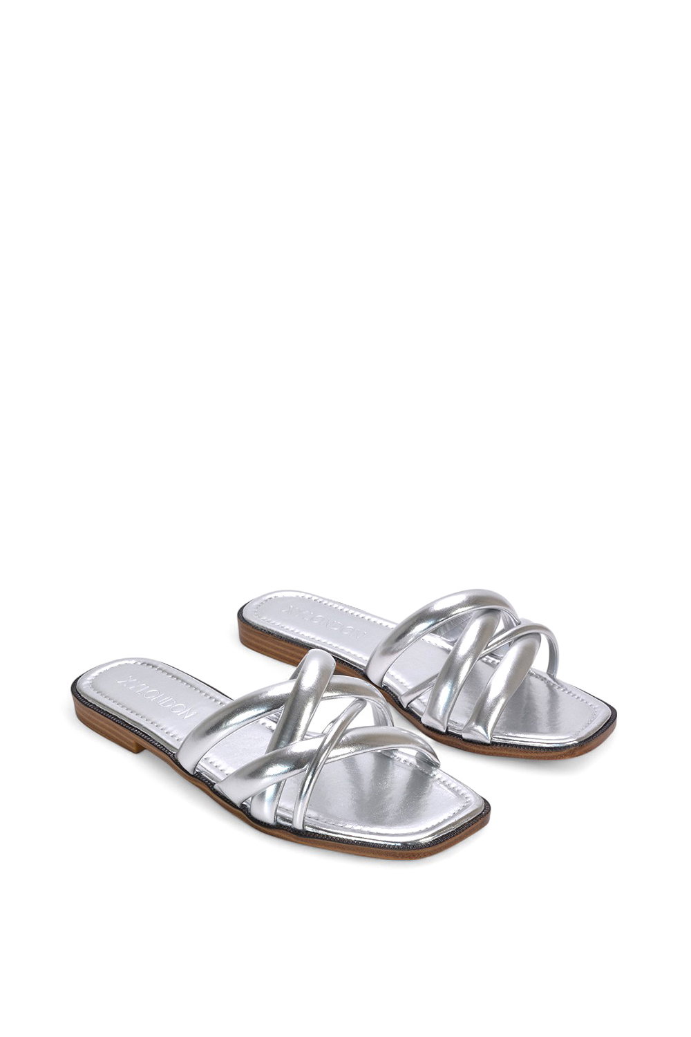 Silver XY LONDON Silver 'Fiona' Strappy Flat Open Toe  Sandal Mule Sliders, Image 4 of 5