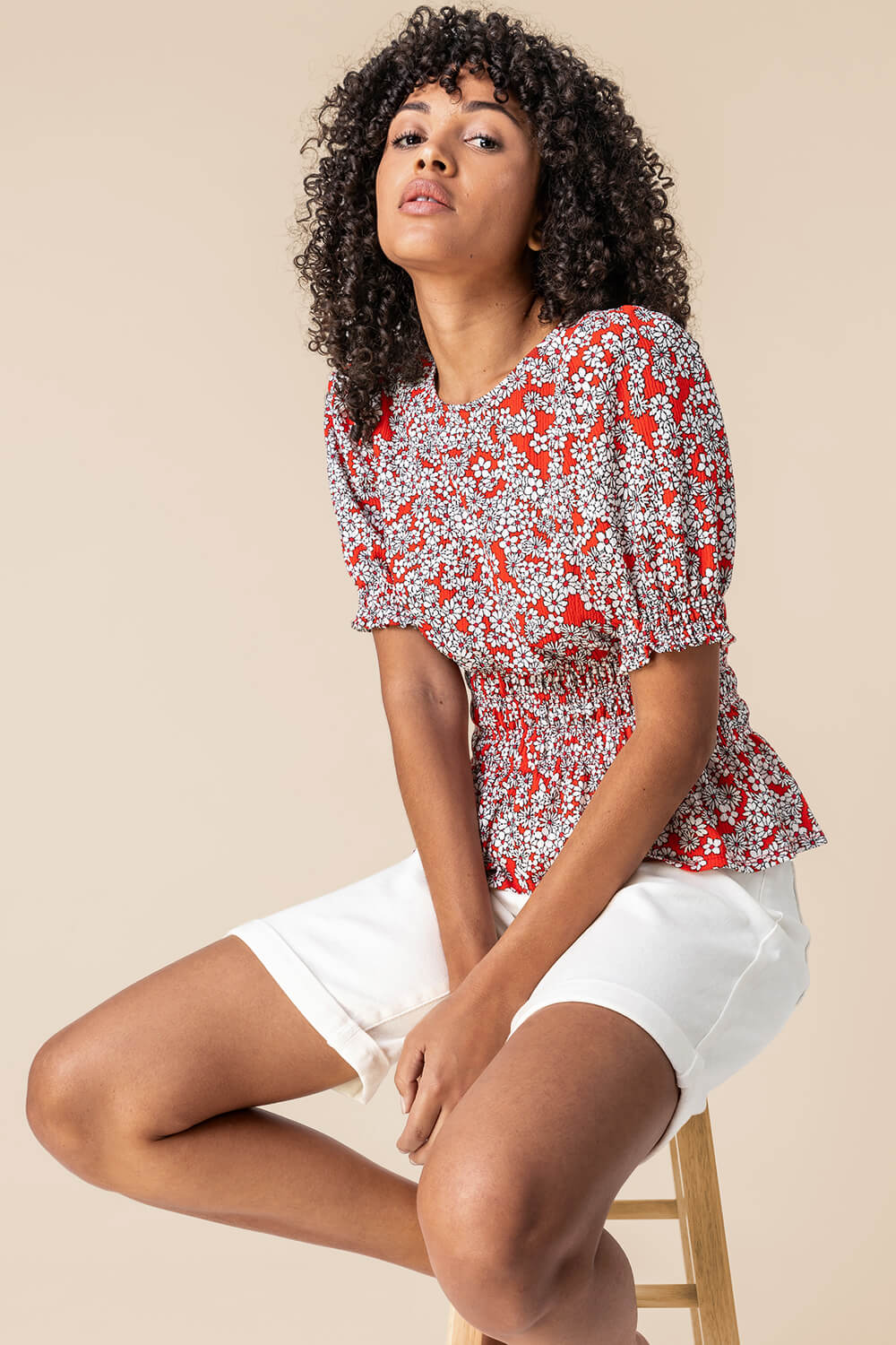 White Turned Hem Denim Stretch Shorts , Image 4 of 3