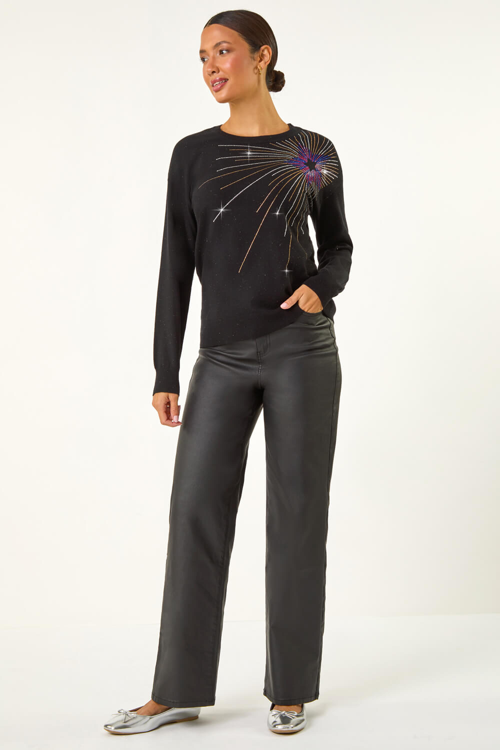 Black Starburst Hotfix Embellished Jumper, Image 3 of 5