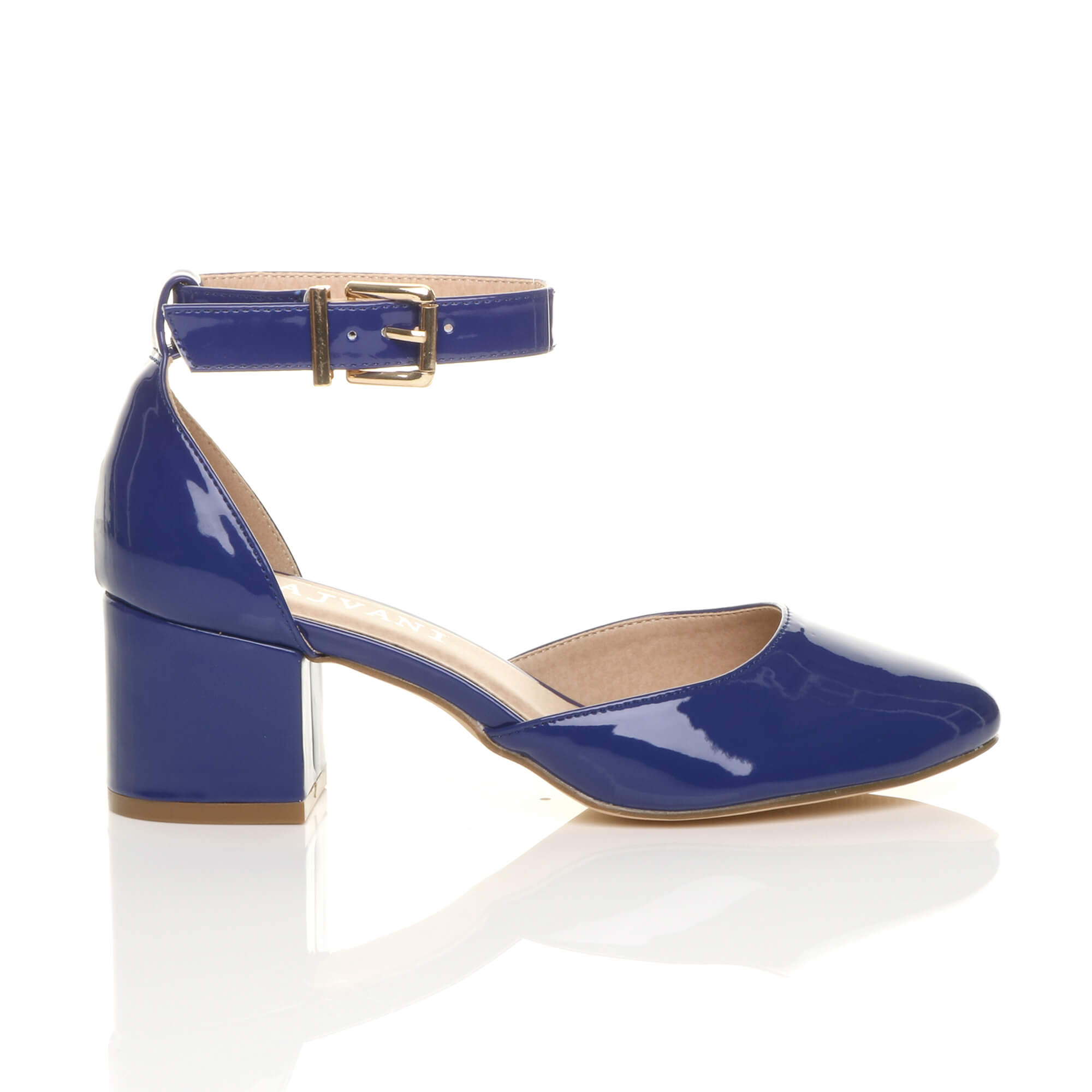Royal Blue Mid Block Heel Ankle Strap 2 Part Heels, Image 2 of 5