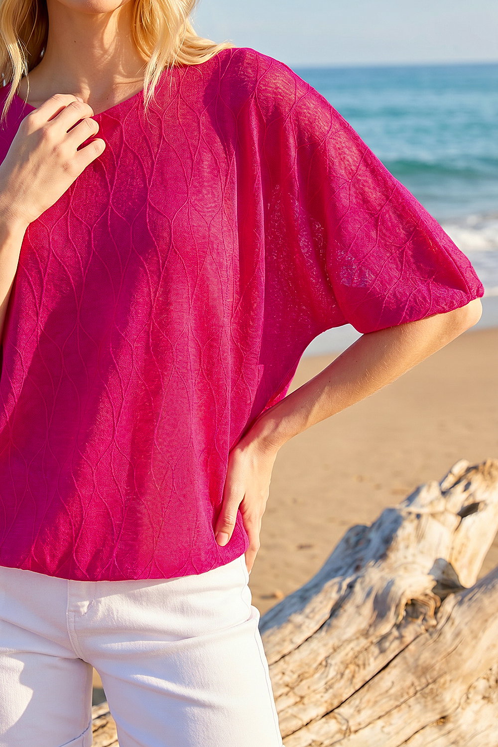 CERISE Mesh Bubble Hem Stretch Top, Image 5 of 4
