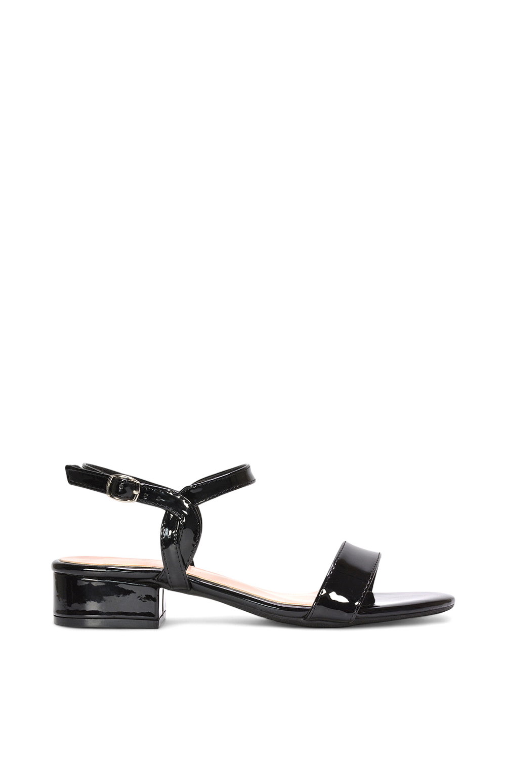 Black 'Moana' Strappy Low Block Heels With Ankle Strap