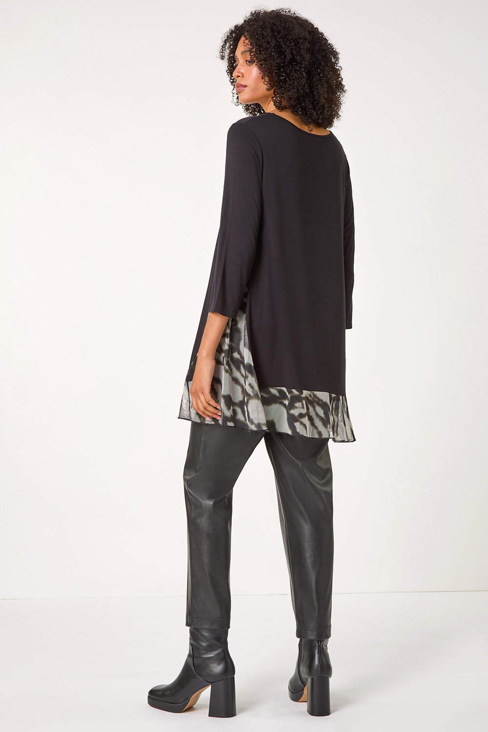 Black Abstract Contrast Mesh Stretch Tunic, Image 4 of 5