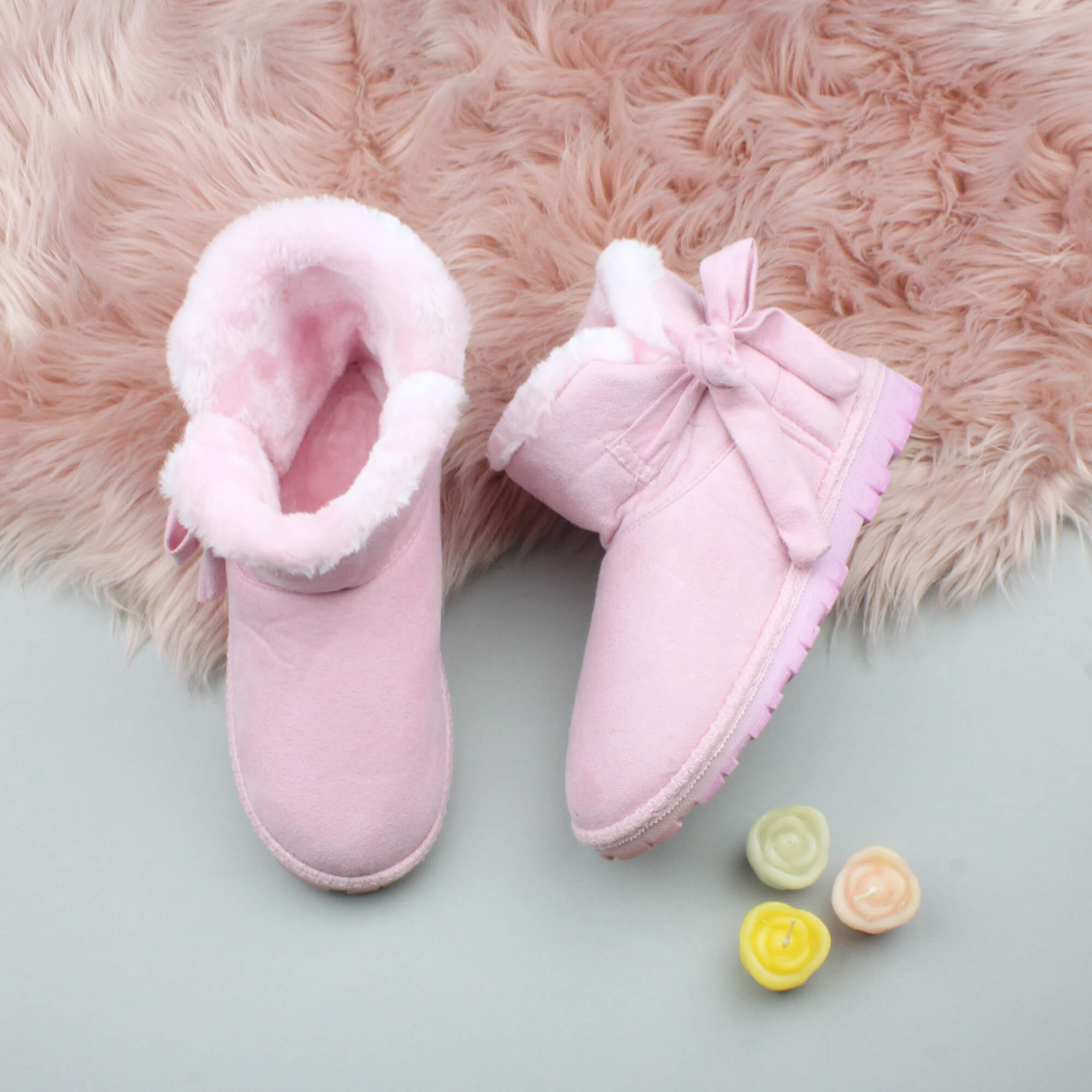 Pink Faux Fur Lined Ankle Boots Slippers, Image 4 of 6