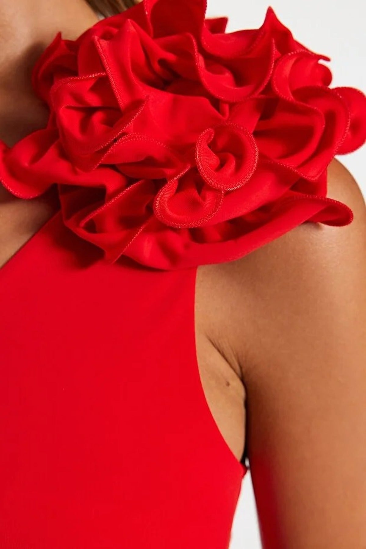 Red One Shoulder Applique Detail Asymmetric Swimsuit, Image 5 of 6