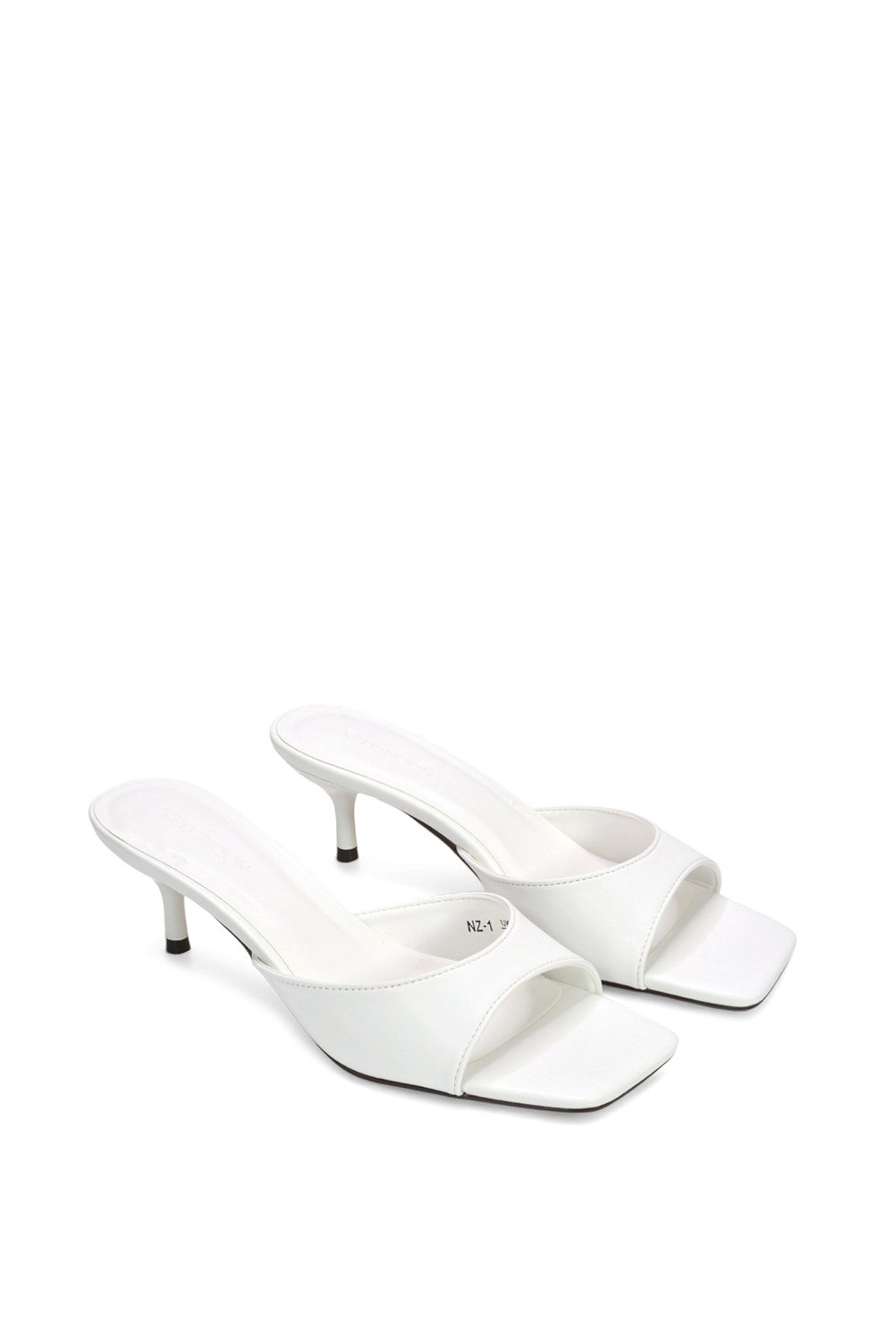 White XY LONDON White 'Jane' Square Toe Kitten Heel Slip On Heeled Sandal Mules, Image 5 of 6