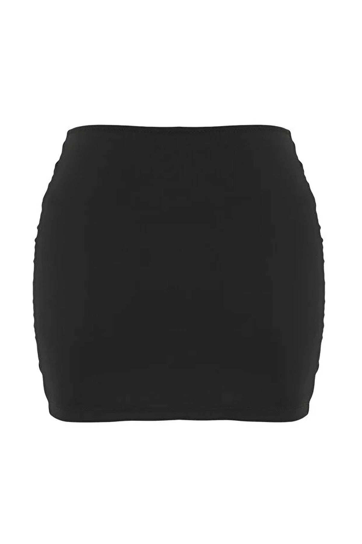 Black WOVCOR Black Ruched Draped High Waist Skirt Style Bikini Bottom with Shaping Fit, Image 4 of 4