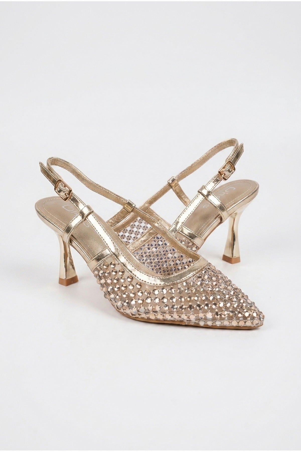 Gold iKrush Gold Constance Crystal Embellished Pointed Toe Heels, Image 2 of 5