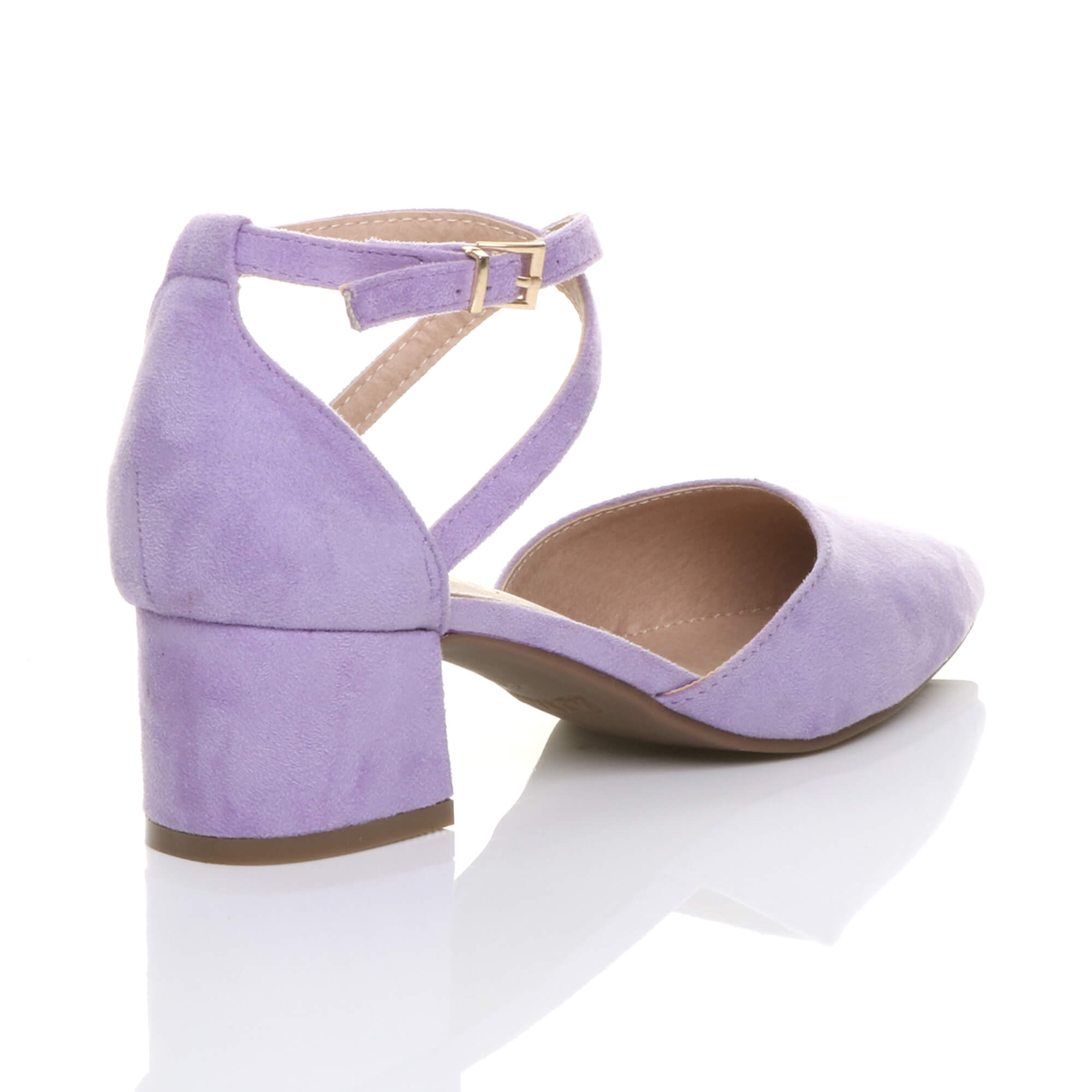Lilac AJVANI Lilac Mid Block Heel Crossed Strap Pointed Toe 2 Part Heels, Image 4 of 5
