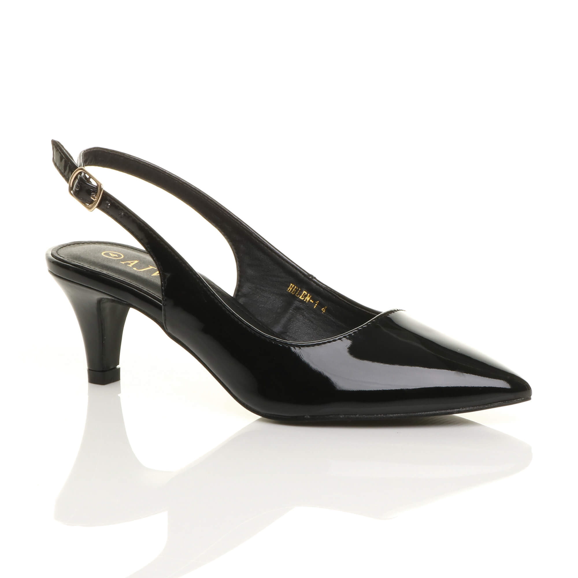 Black Mid Heel Slingback Pointed Toe Court Shoes, Image 1 of 6