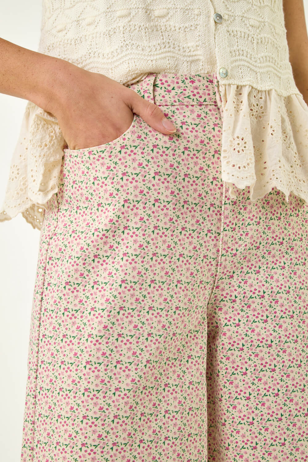 Light Pink Floral Print Frayed Edge Ankle Jean, Image 7 of 6
