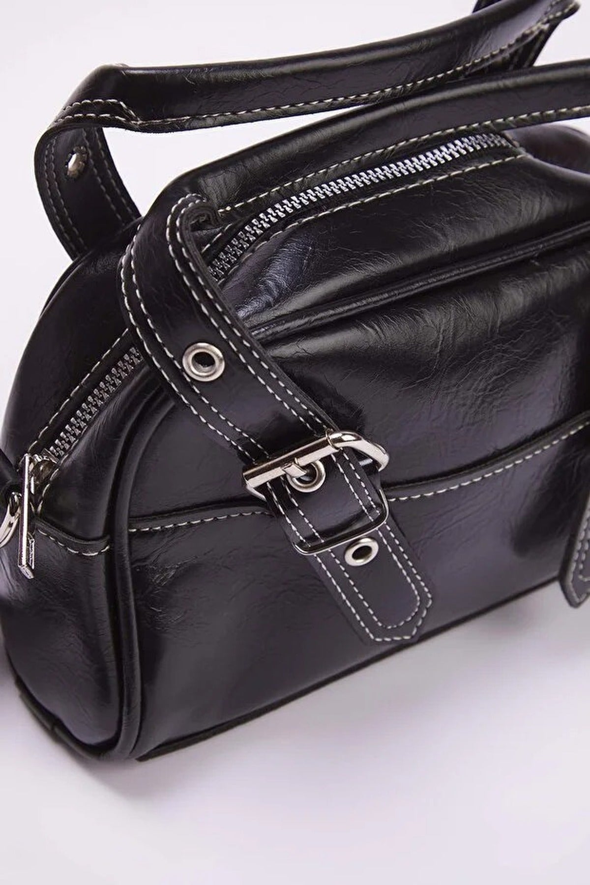 Black Contrast Stitch Mini Bowling Grab Bag, Image 4 of 4