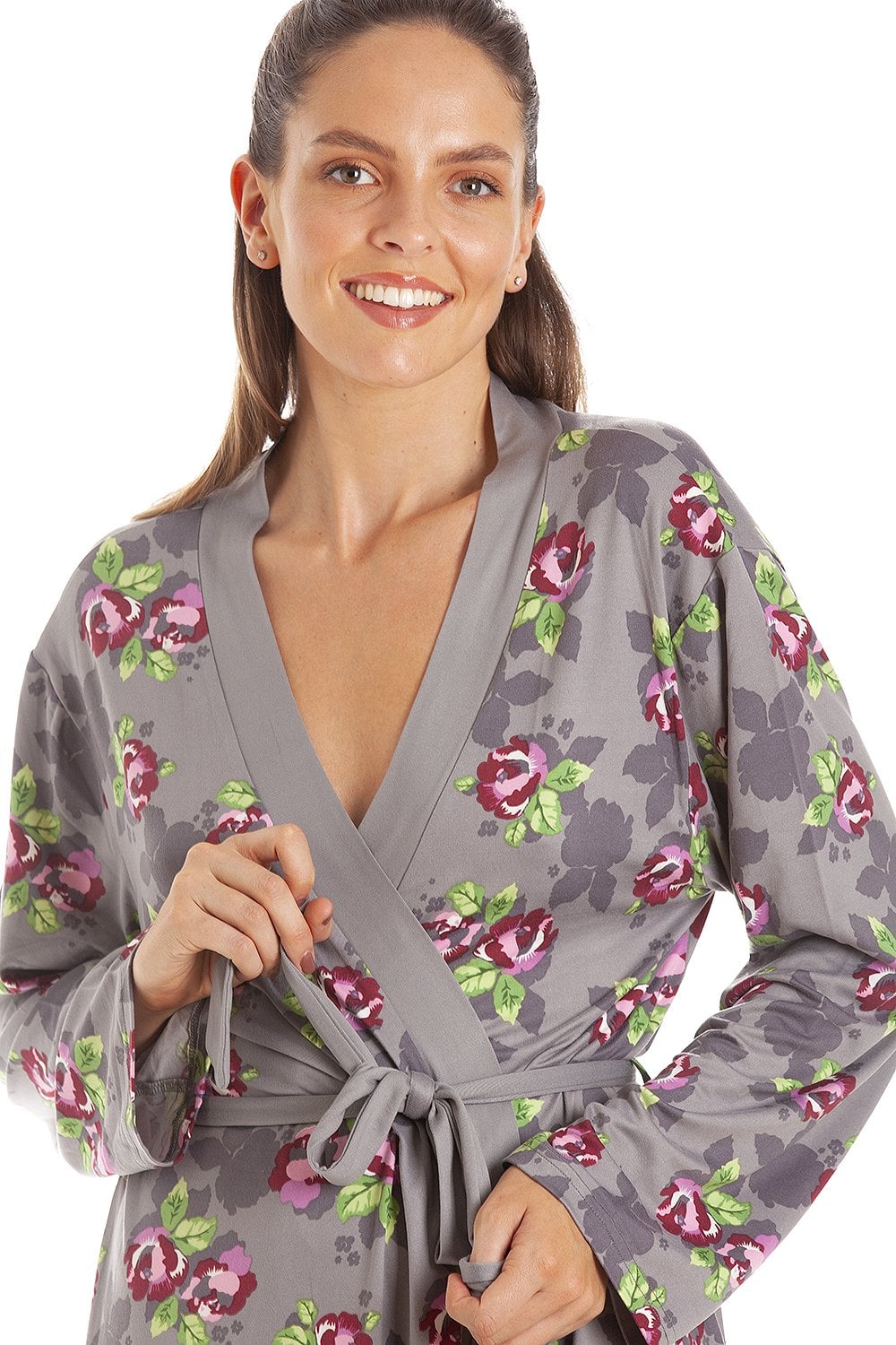 Grey Floral Print Spandex Knee Length Wrap, Image 5 of 5