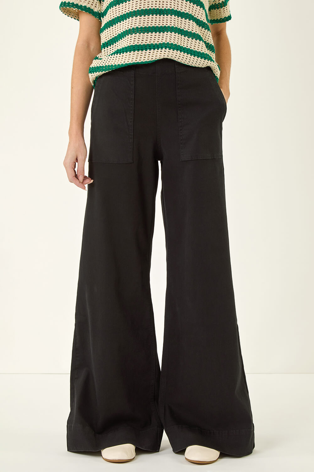 Black Cotton Stretch Wide Leg Jean, Image 5 of 5