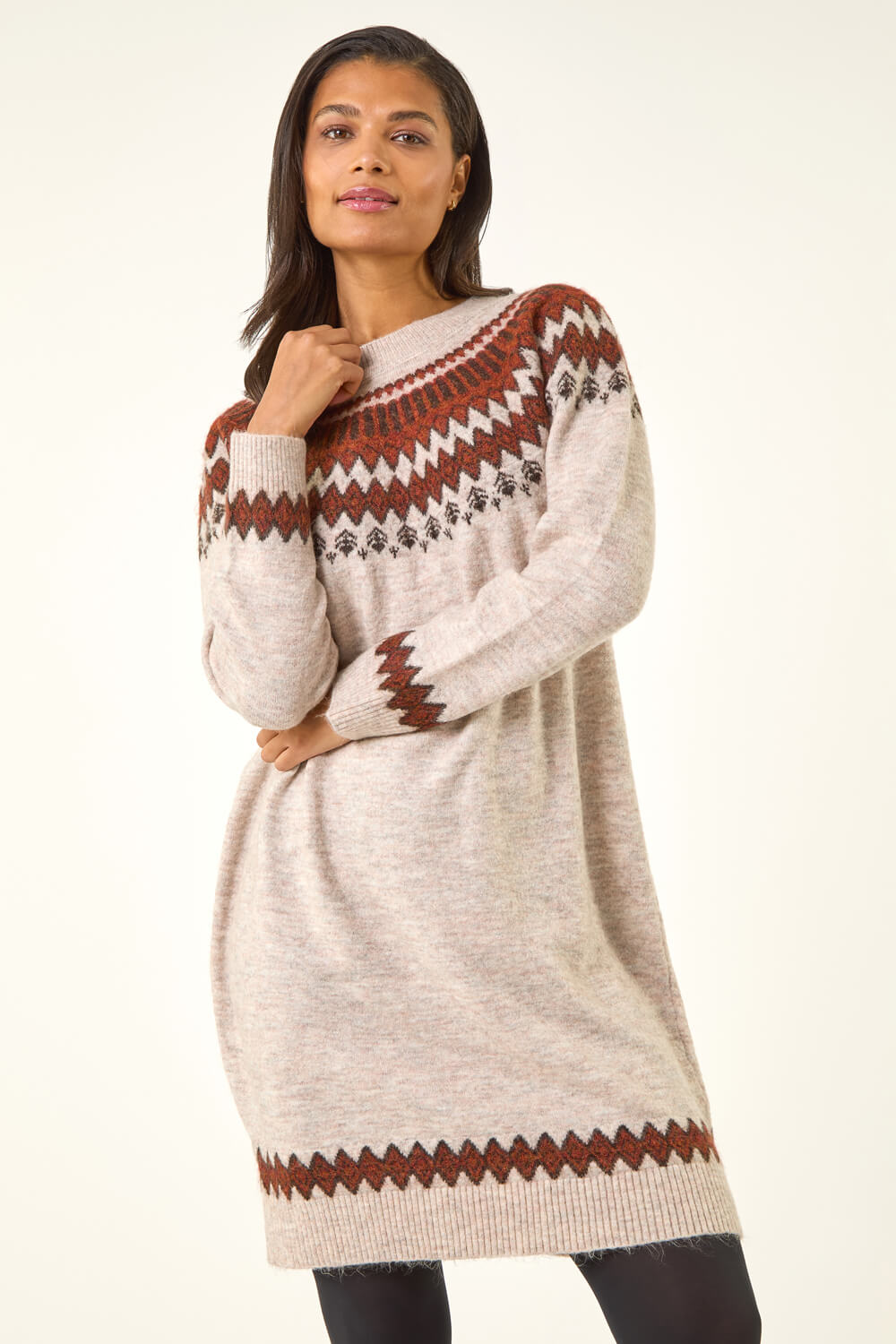 Biscuit Soft Knit Fairisle Jumper Dress, Image 5 of 5
