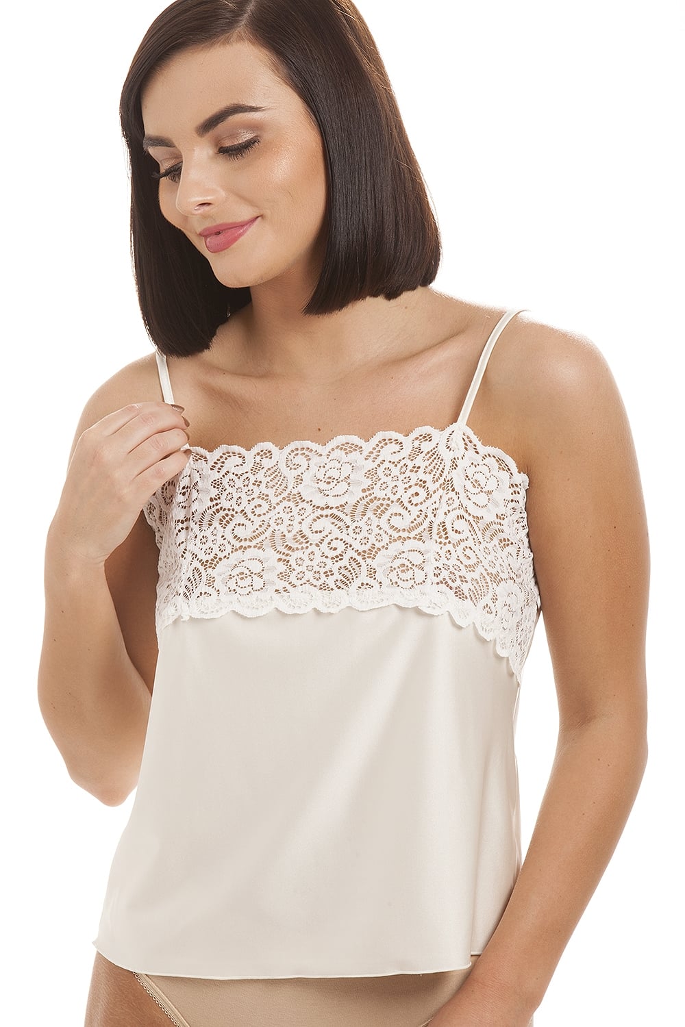 Ivory Camille Lingerie Ivory Satin Feel Lace Trim Camisole, Image 6 of 6