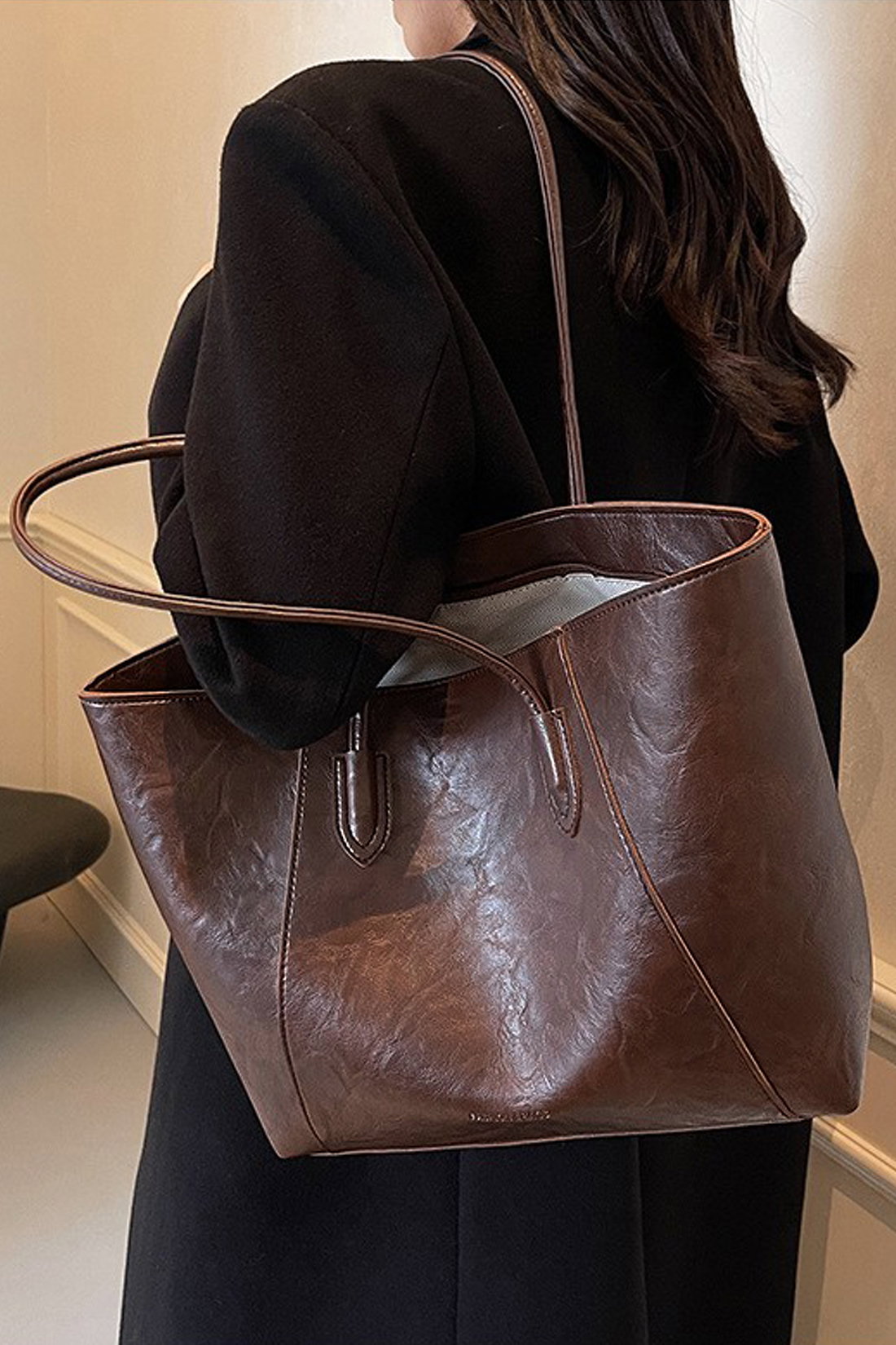 Brown Large Tote Handbag With Shoulder Strap, Image 3 of 3